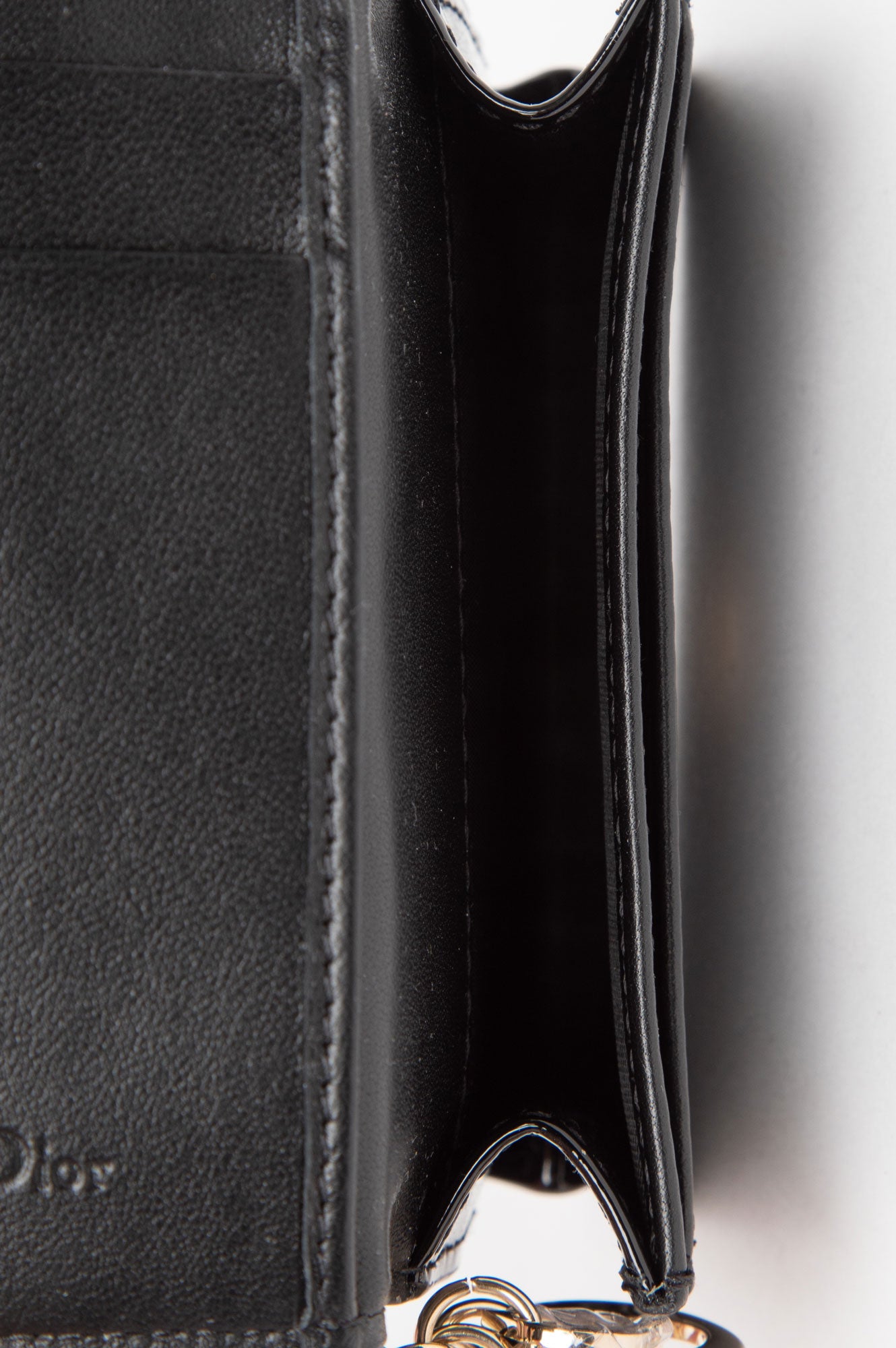 Christian Dior Black Patent Mini Lady Dior Gardenia Wallet