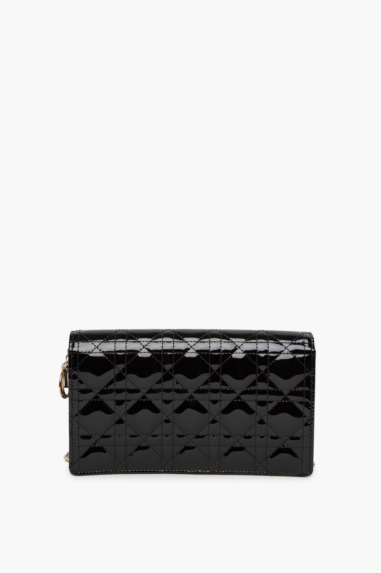 Christian Dior Black Patent Lady Dior Pouch With Chain