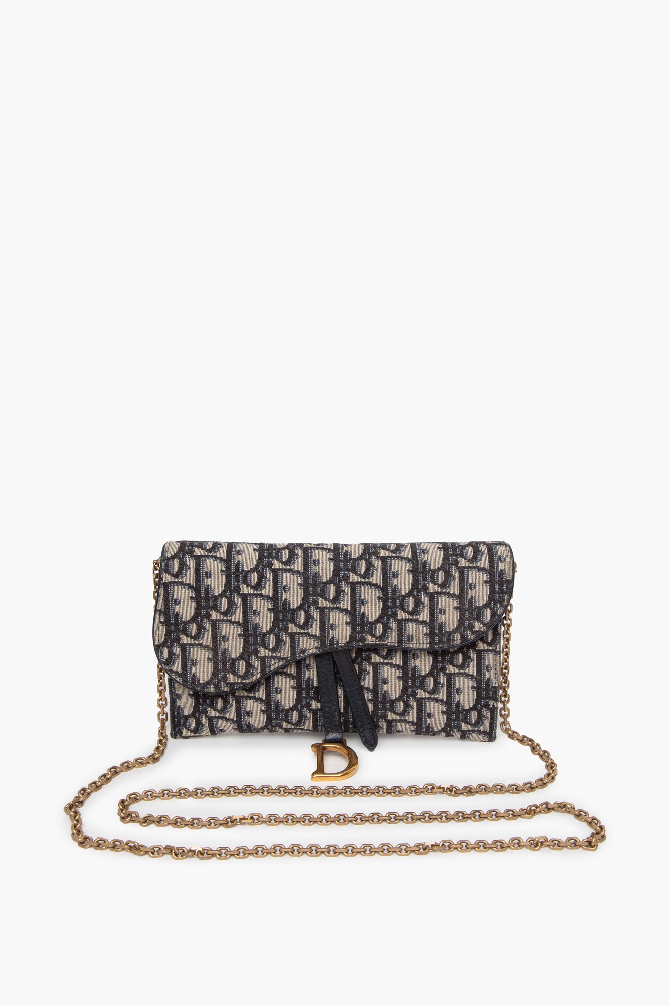 Christian Dior Oblique Saddle Wallet On Chain With Pouch