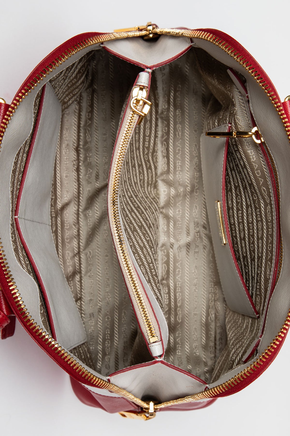 Prada Red/White Bicolour Saffiano Lux Medium Promenade Tote