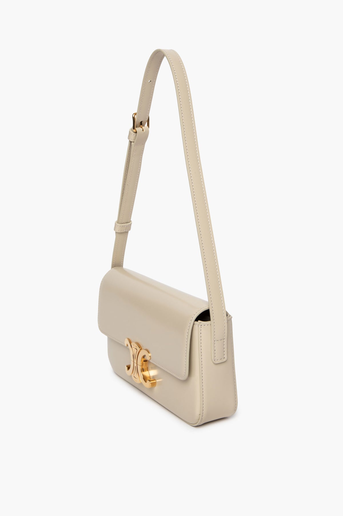 Celine Cream Shiny Calfskin Triomphe Claude 2023 Shoulder Bag