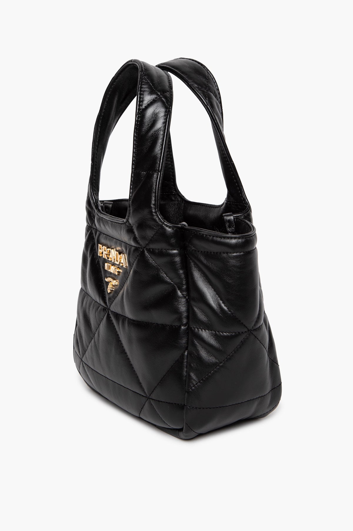 Prada Black Triangle Stitched Nappa Leather Small Shopping Tote
