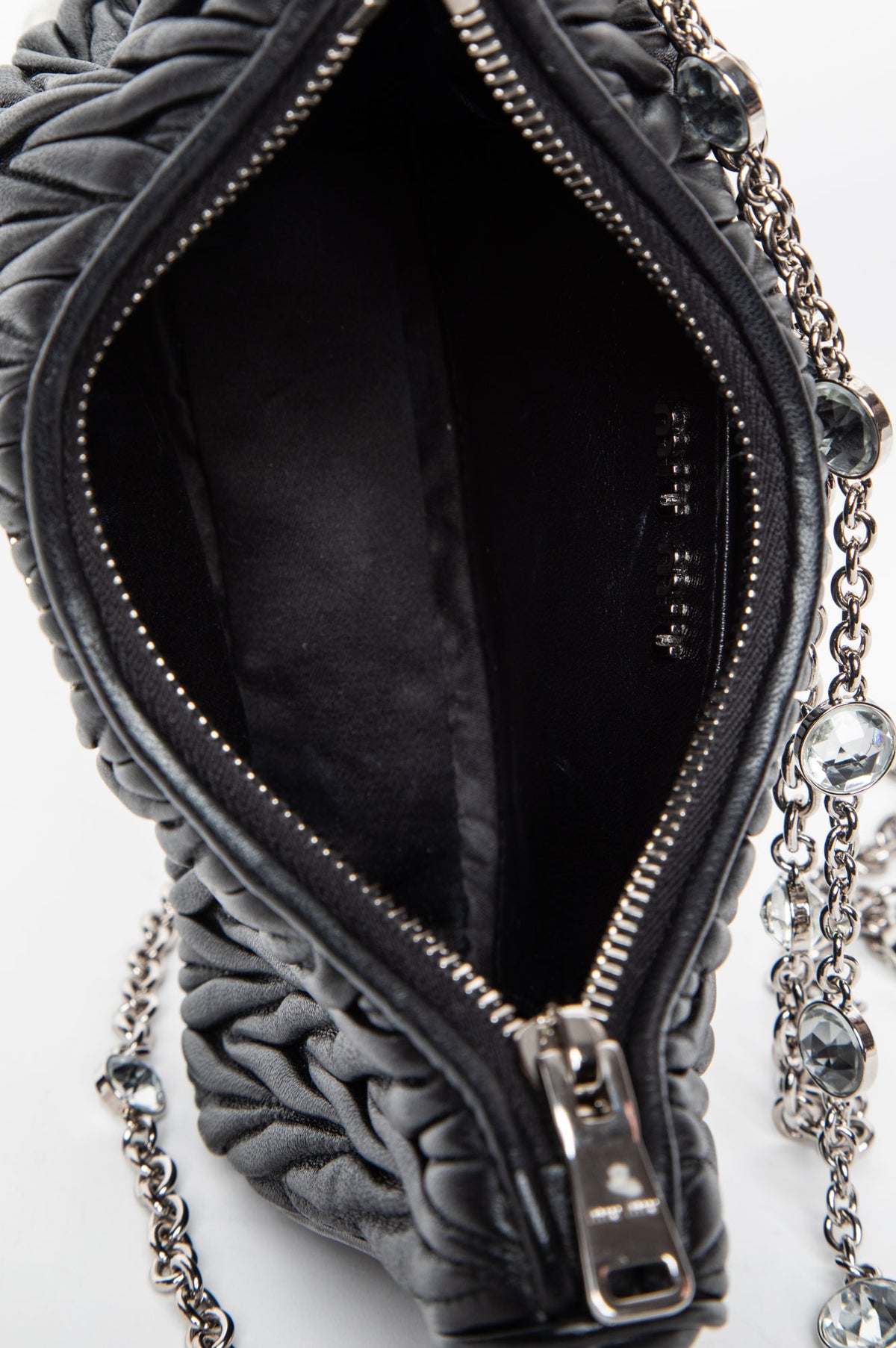 Miu Miu Black Matelassé Nappa Crystal Chain 2-Way Hobo Bag