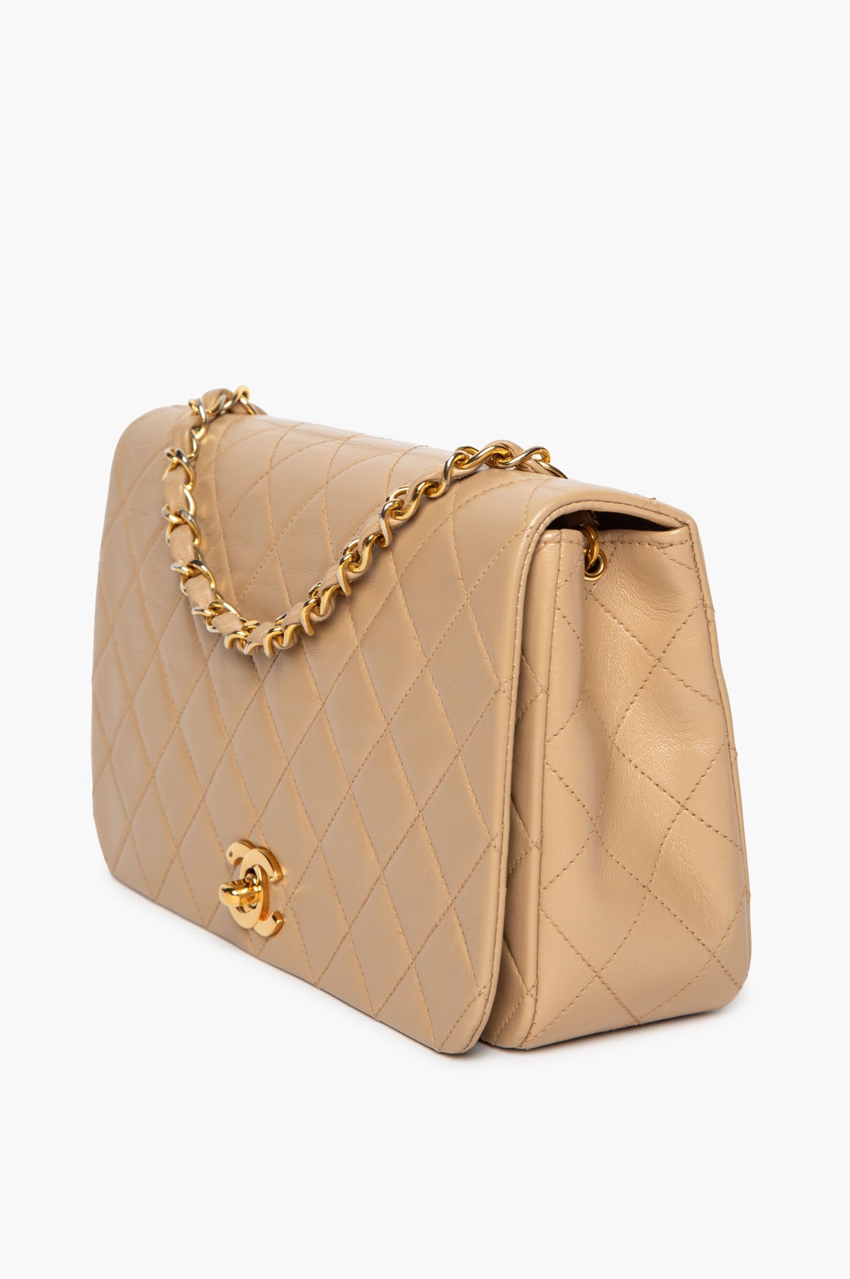 Chanel Vintage Beige Quilted Lambskin 24k GHW Timeless Classic Flap Bag