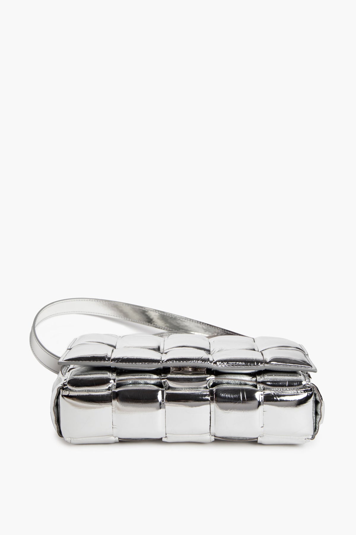 Bottega Veneta Silver Metallic Padded Cassette Crossbody Bag