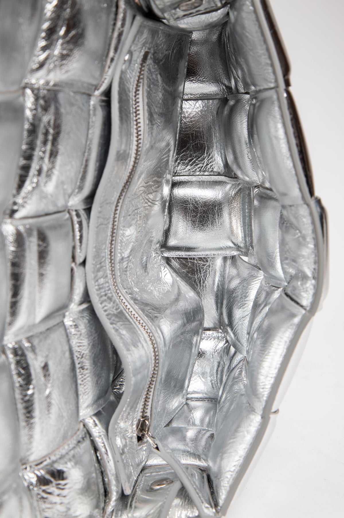 Bottega Veneta Silver Metallic Padded Cassette Crossbody Bag