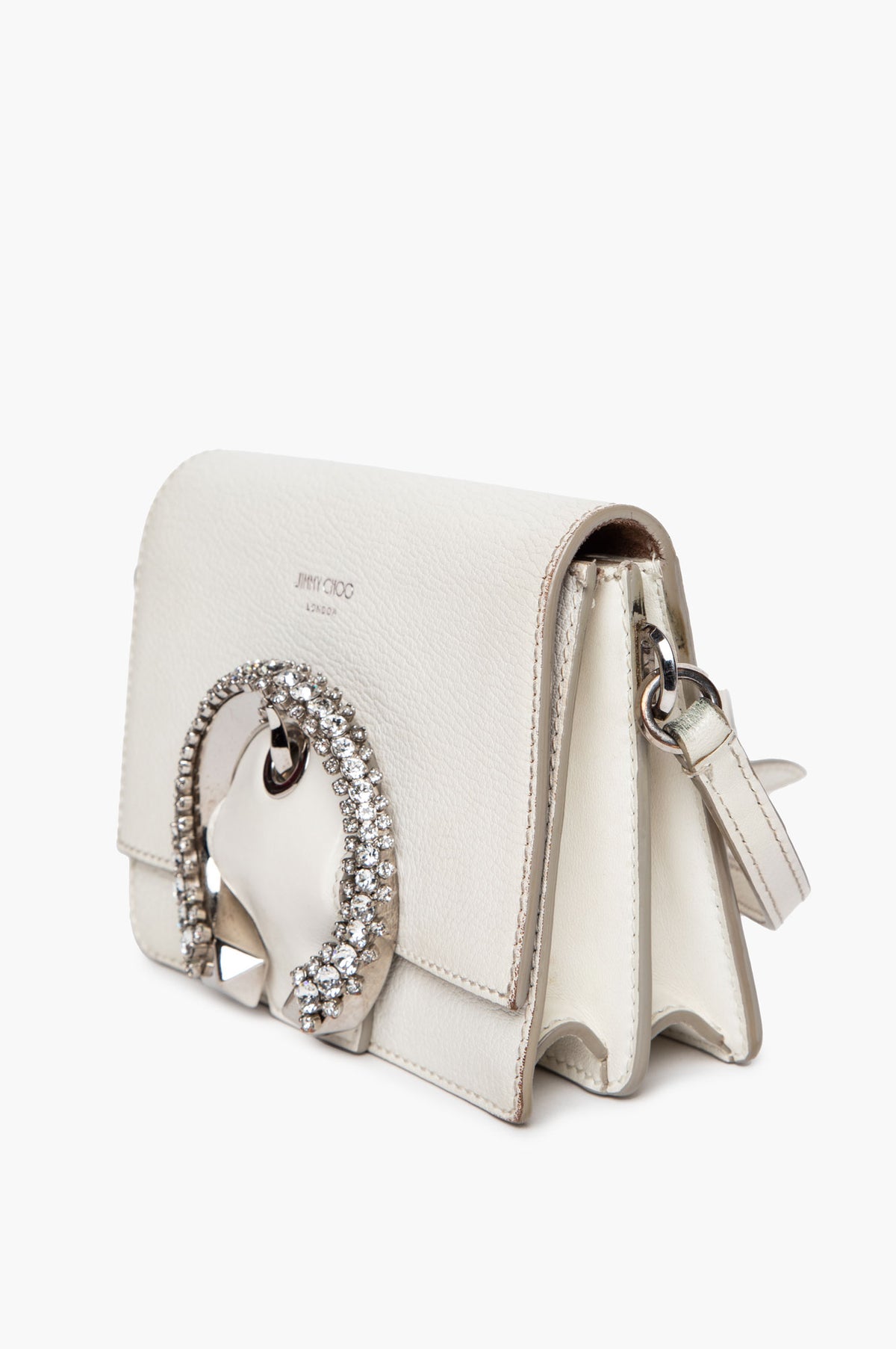 Jimmy Choo White Leather Crystal-Embellished Madeline Bag