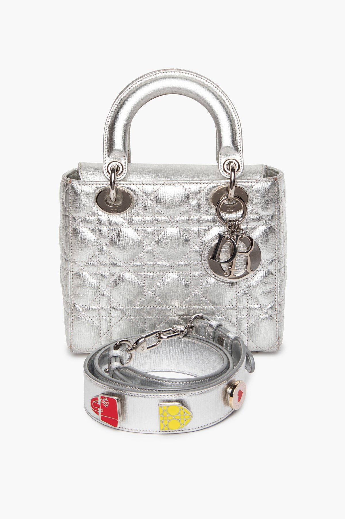 Christian Dior Metallic Silver Calfskin Small My Lady ABCDior Bag