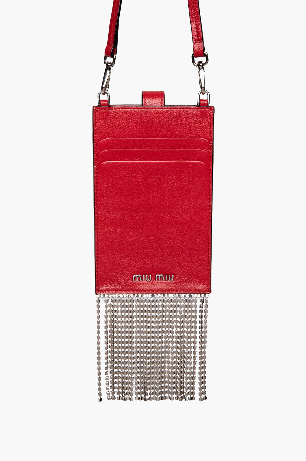 Miu Miu Red Leather Crystal Fringe Crossbody Phone Case