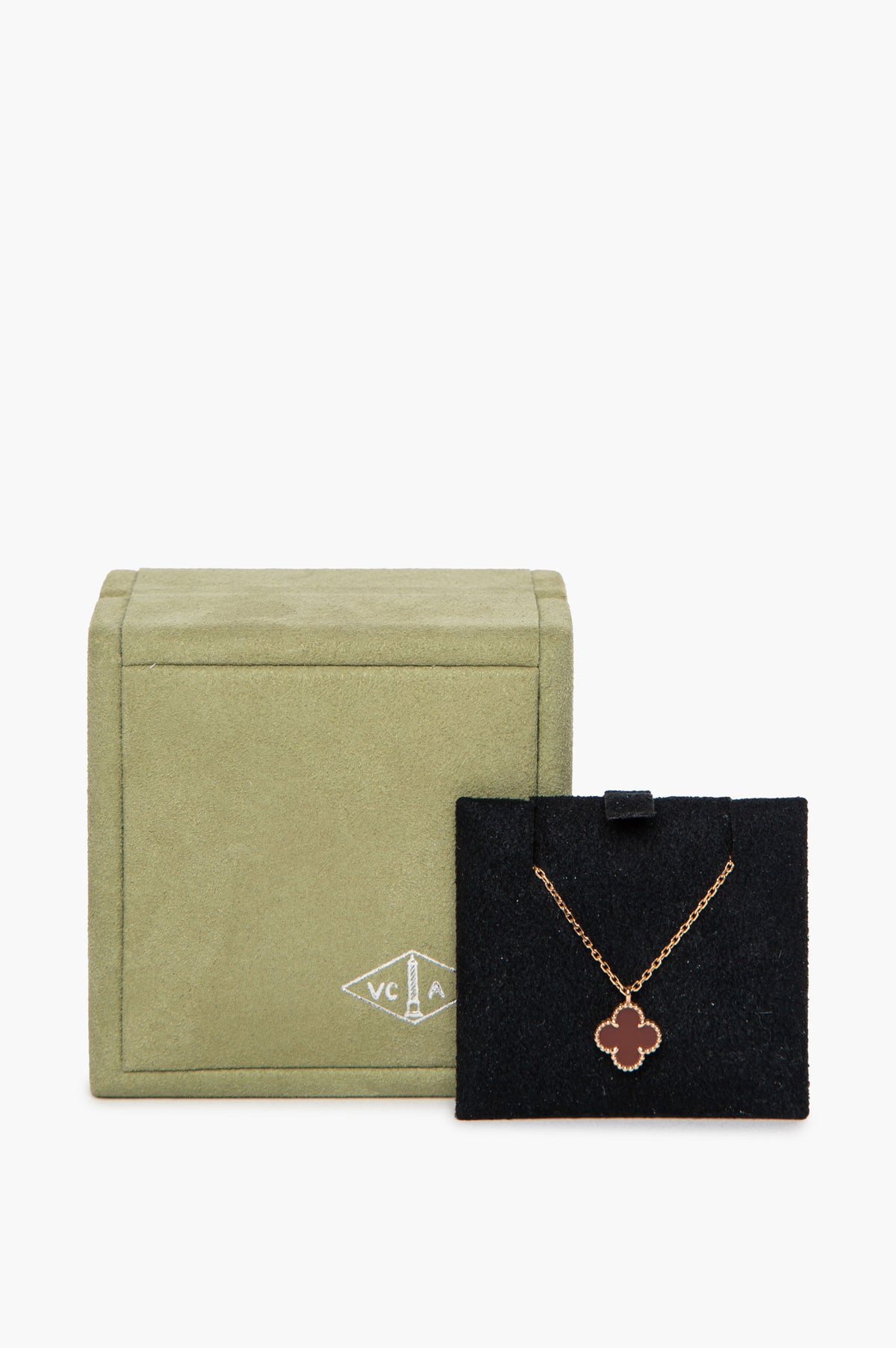 Van Cleef & Arpels 18k Rose Gold Carnelian Sweet Alhambra Pendant Necklace
