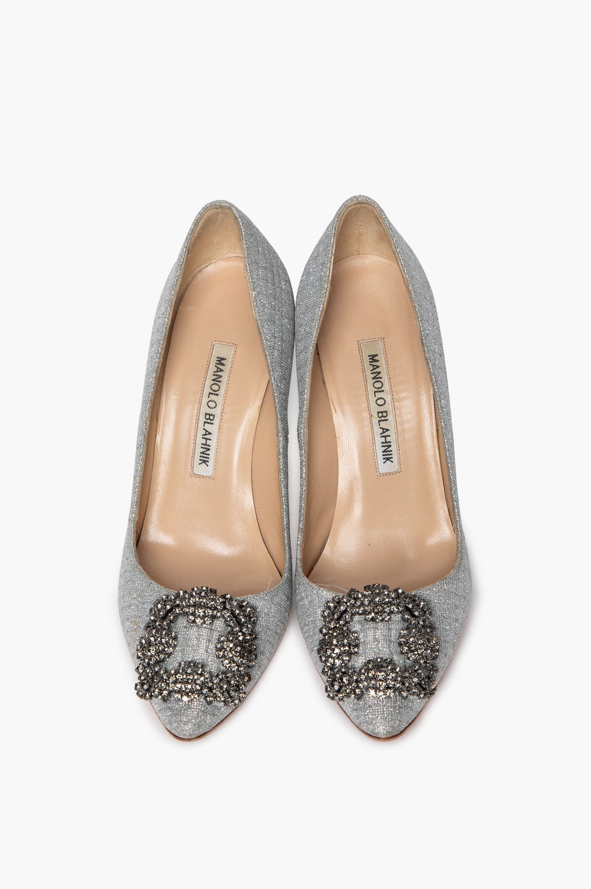Manolo Blahnik Silver Glitter Hangisi Pumps Size 34.5