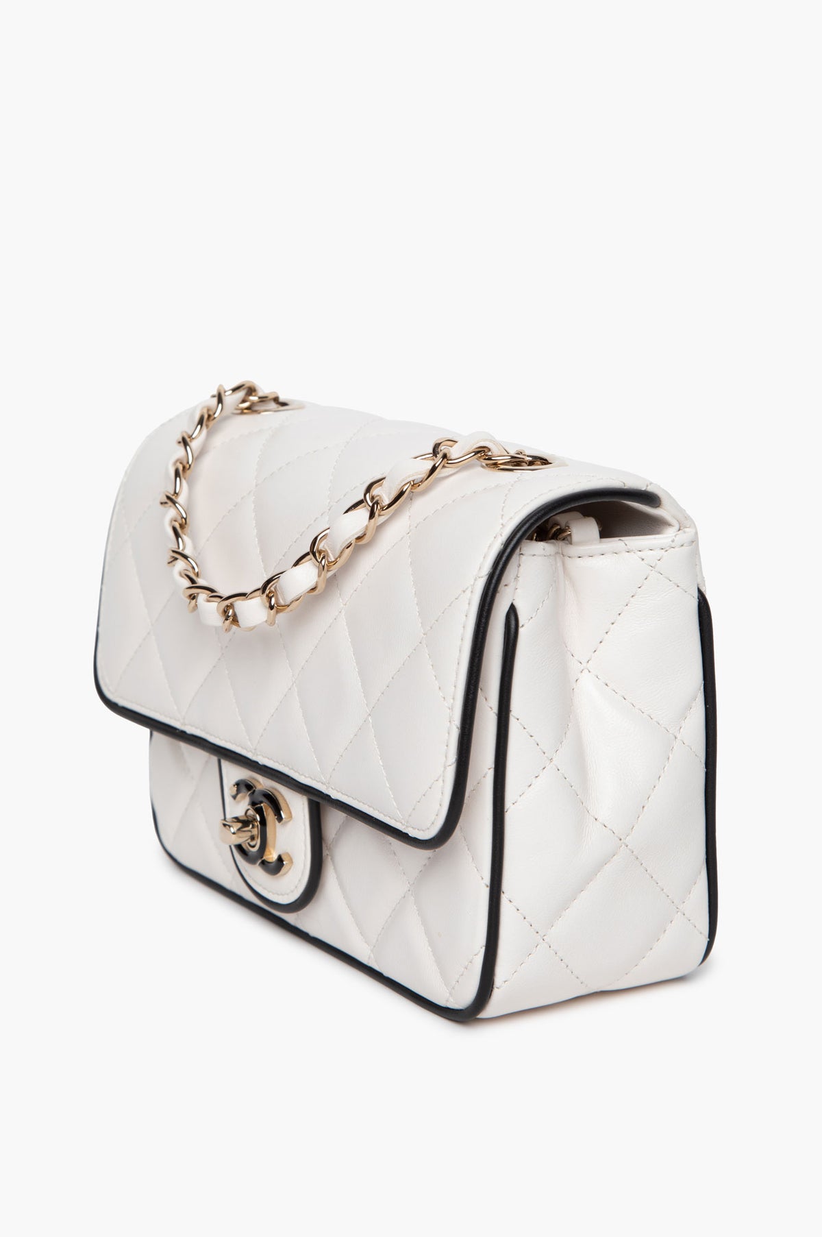 Chanel Spring 25P White/Black Lambskin Mini Graphic Frame Flap Bag