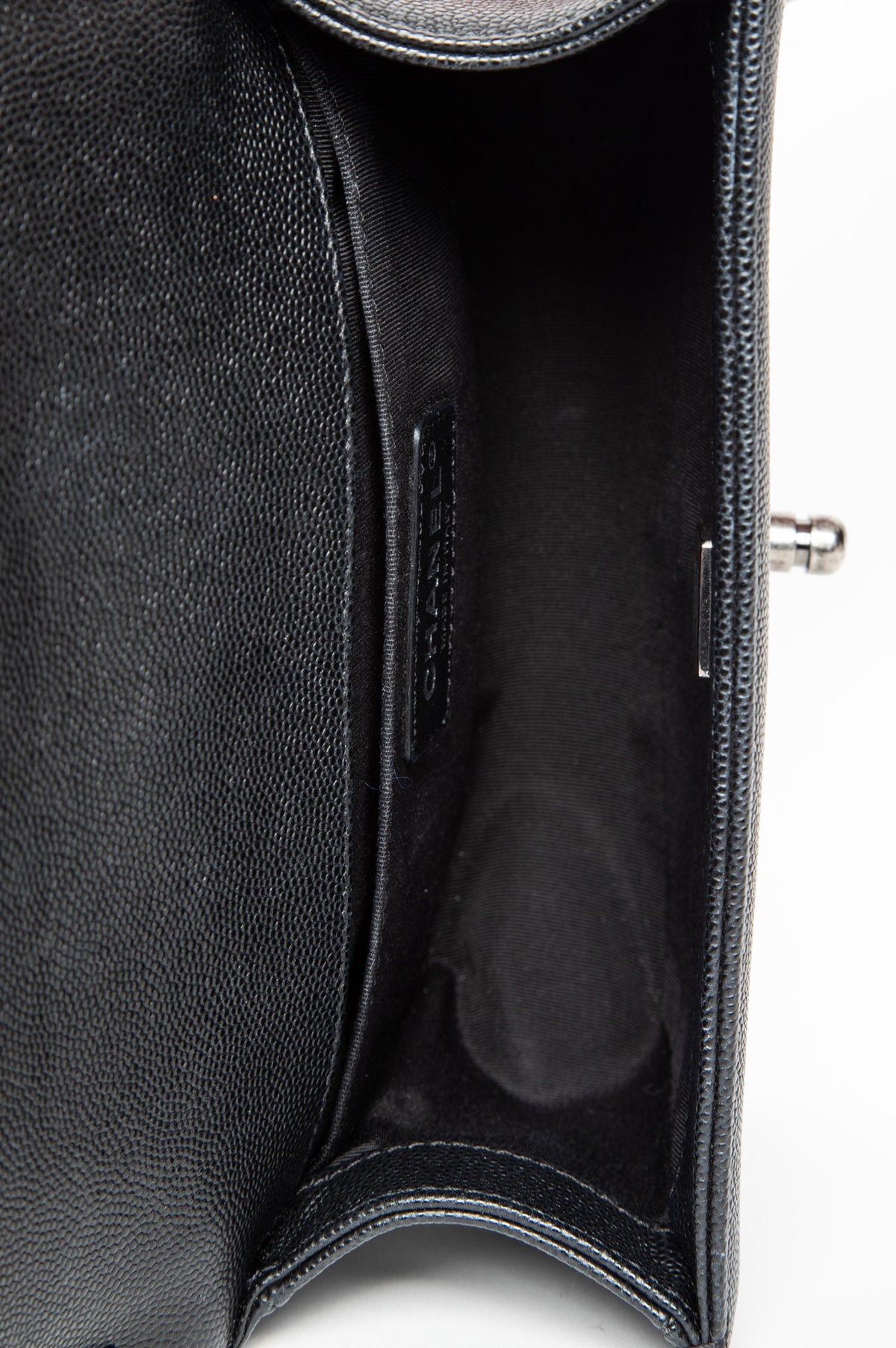 Chanel 2021 Black Caviar Antiqued Silver Hardware Small Boy Bag