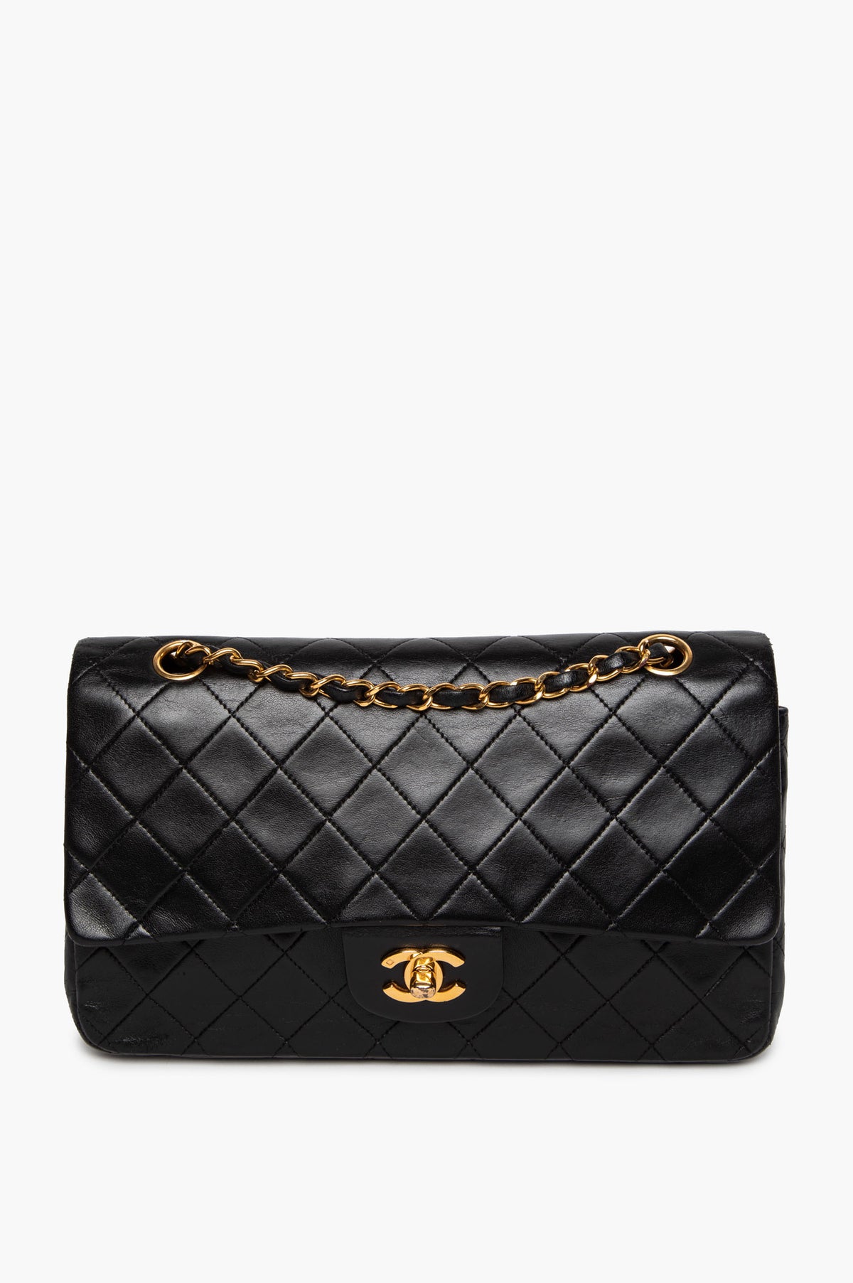 Chanel Vintage Classic Flap Black Lambskin 24k Gold Plated Hardware