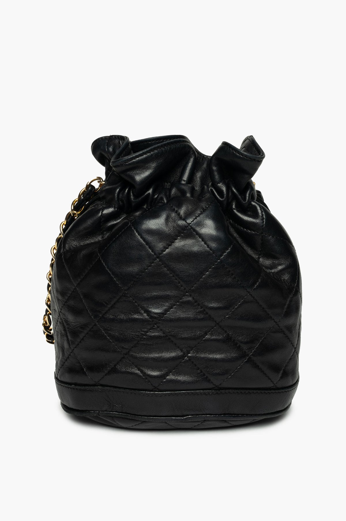 Chanel Vintage 1989 Black Lambskin Quilted Tassel Bucket Bag