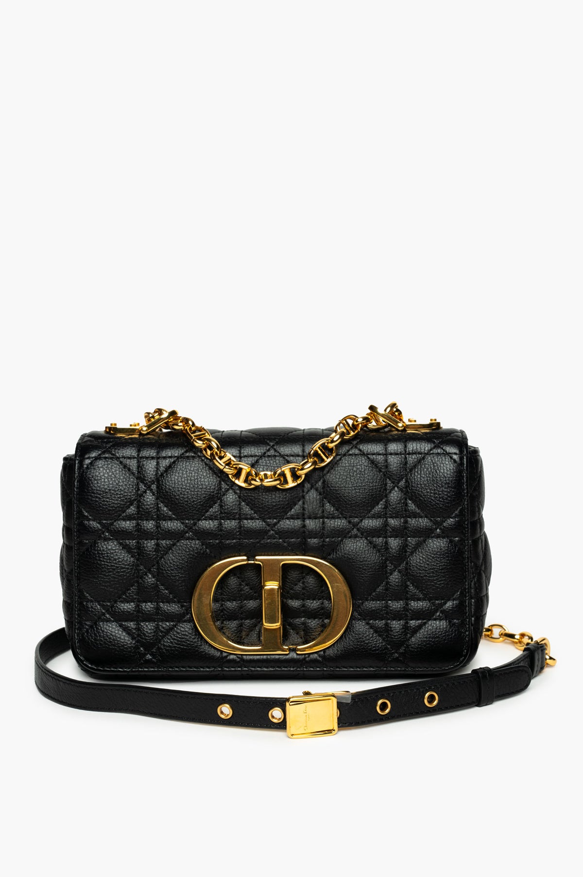 Christian Dior Black Cannage Grained Calfskin Small Caro Bag