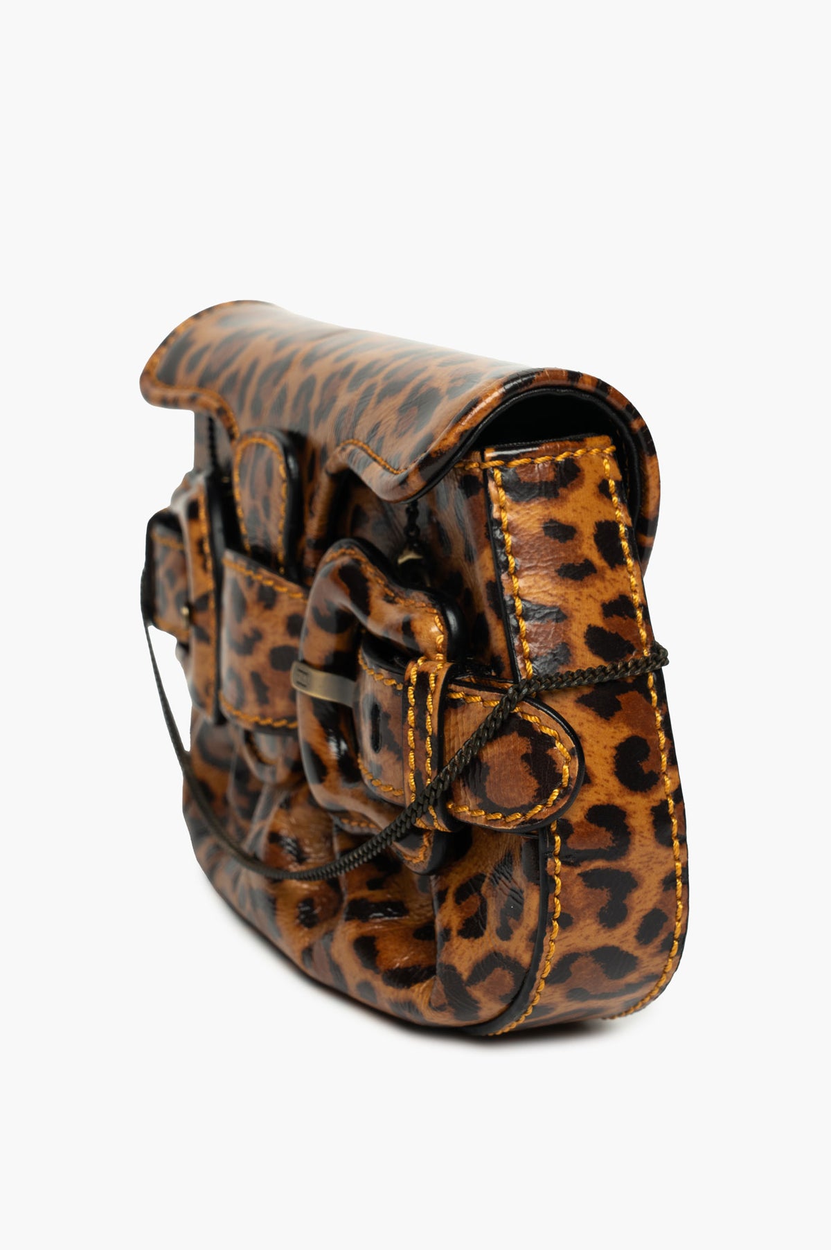 Fendi Leopard Print Patent Leather Mini B Bis Bag