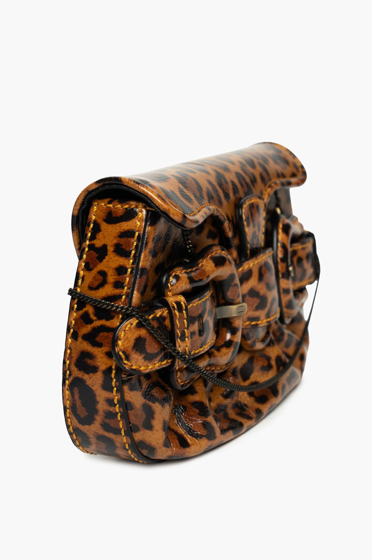 Fendi Leopard Print Patent Leather Mini B Bis Bag