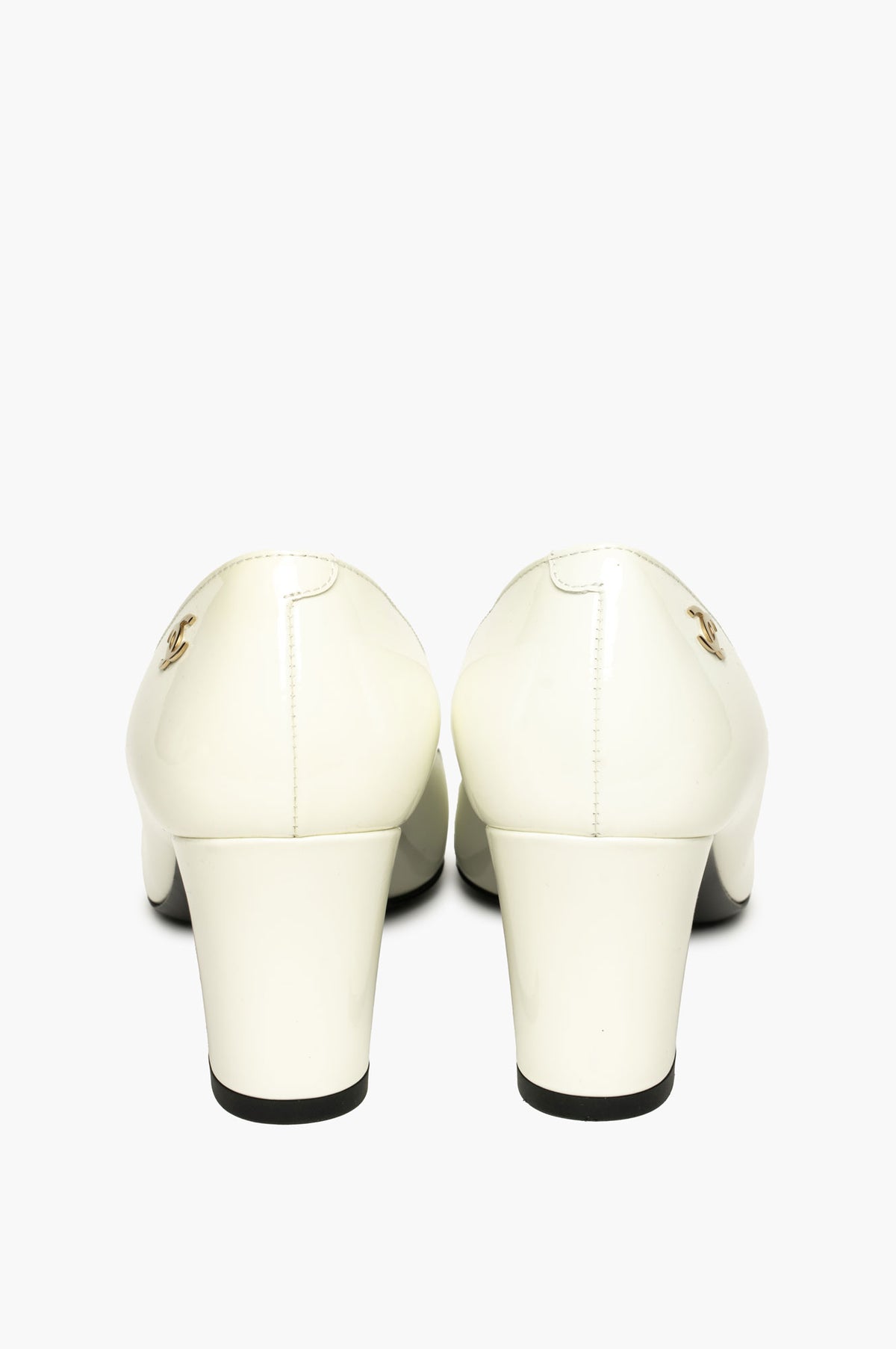Chanel White Patent Black Cap-Toe Classic Pumps Size 36.5