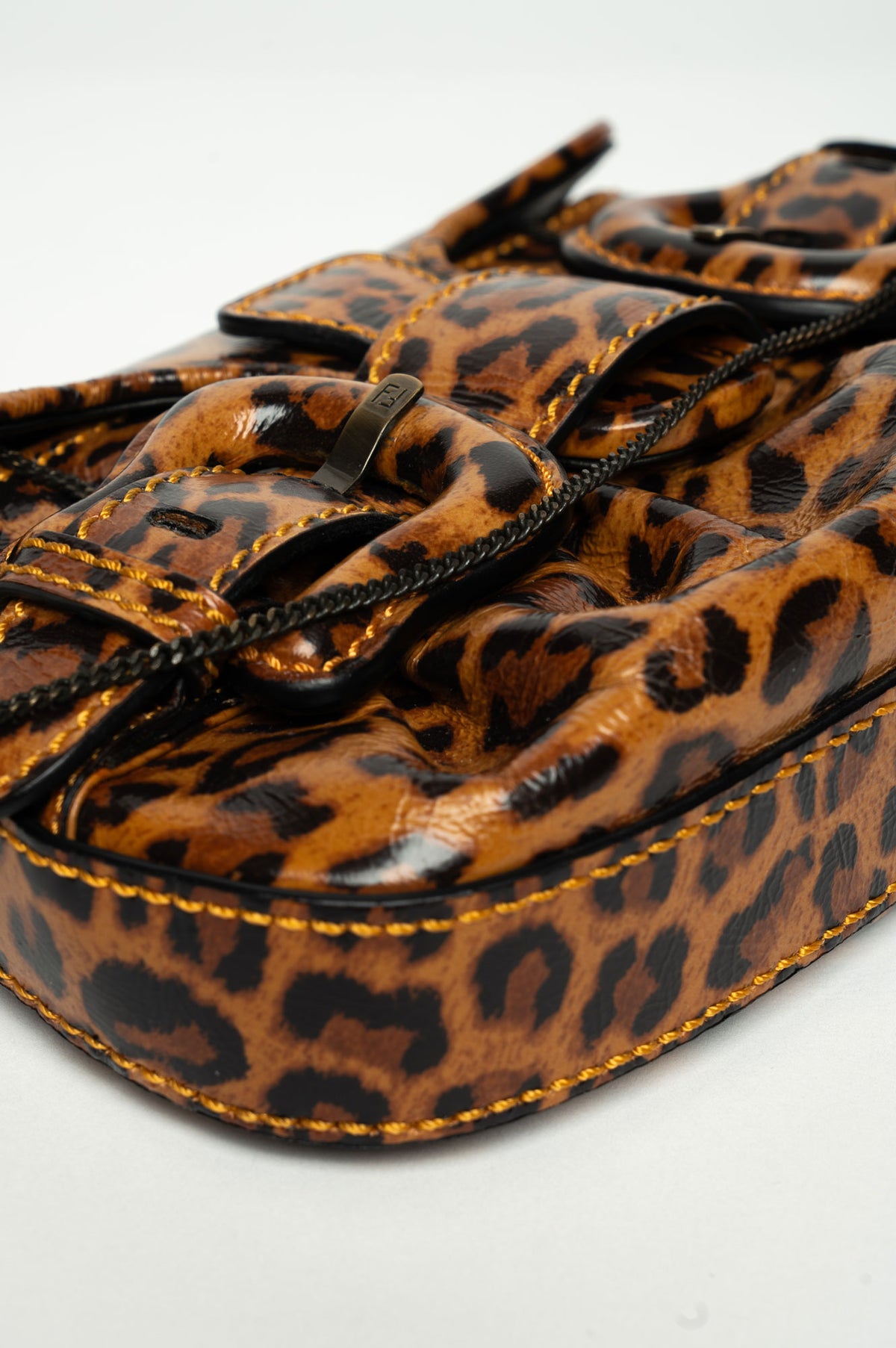 Fendi Leopard Print Patent Leather Mini B Bis Bag
