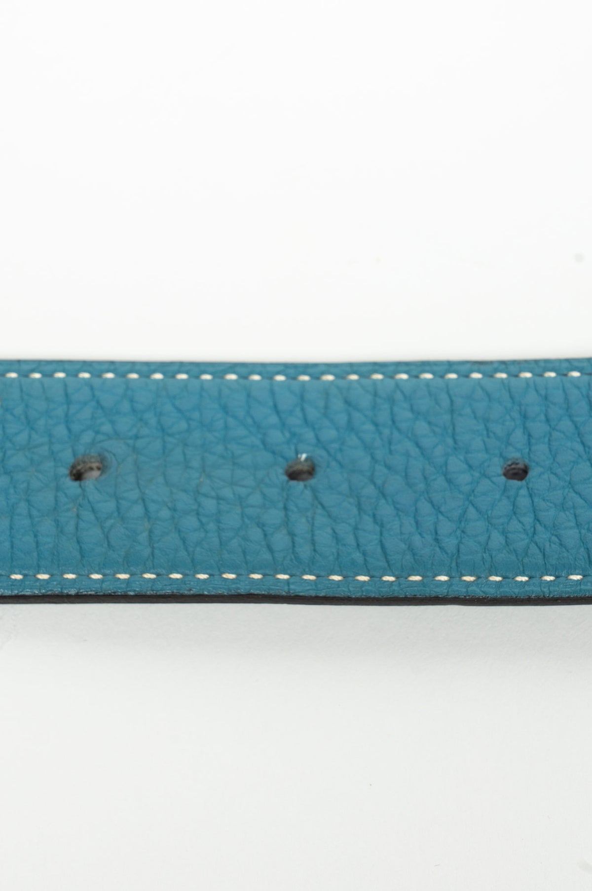 Hermès Blue Jean Togo/Black Swift Gold H Martelee Reversible Belt Size 80