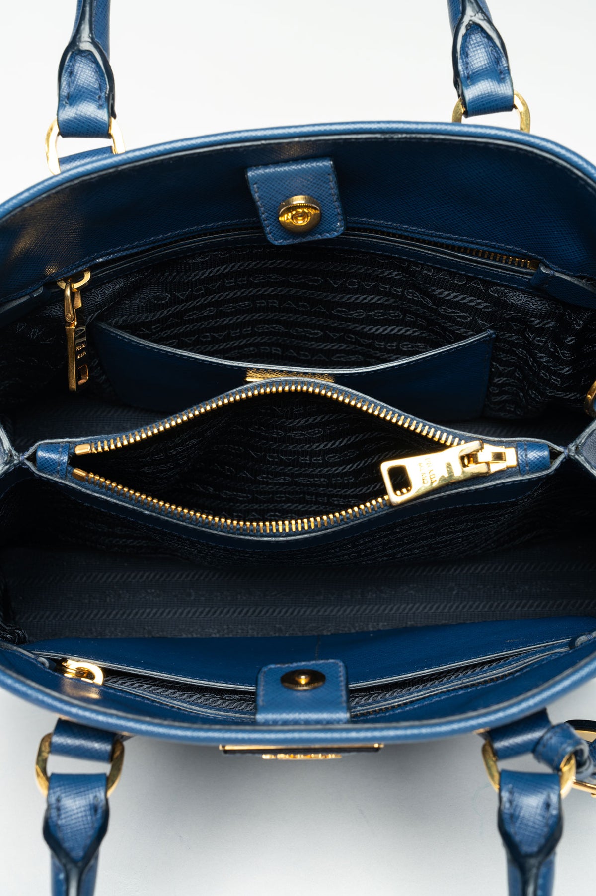 Prada Bluette Saffiano Lux Open Promenade Tote