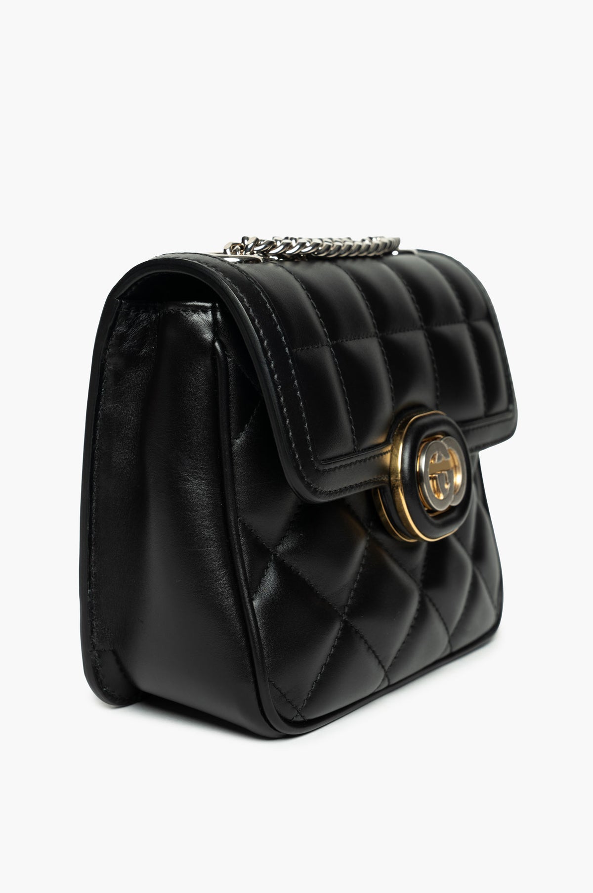 Gucci Black Quilted Leather Mini Deco Chain Shoulder Bag