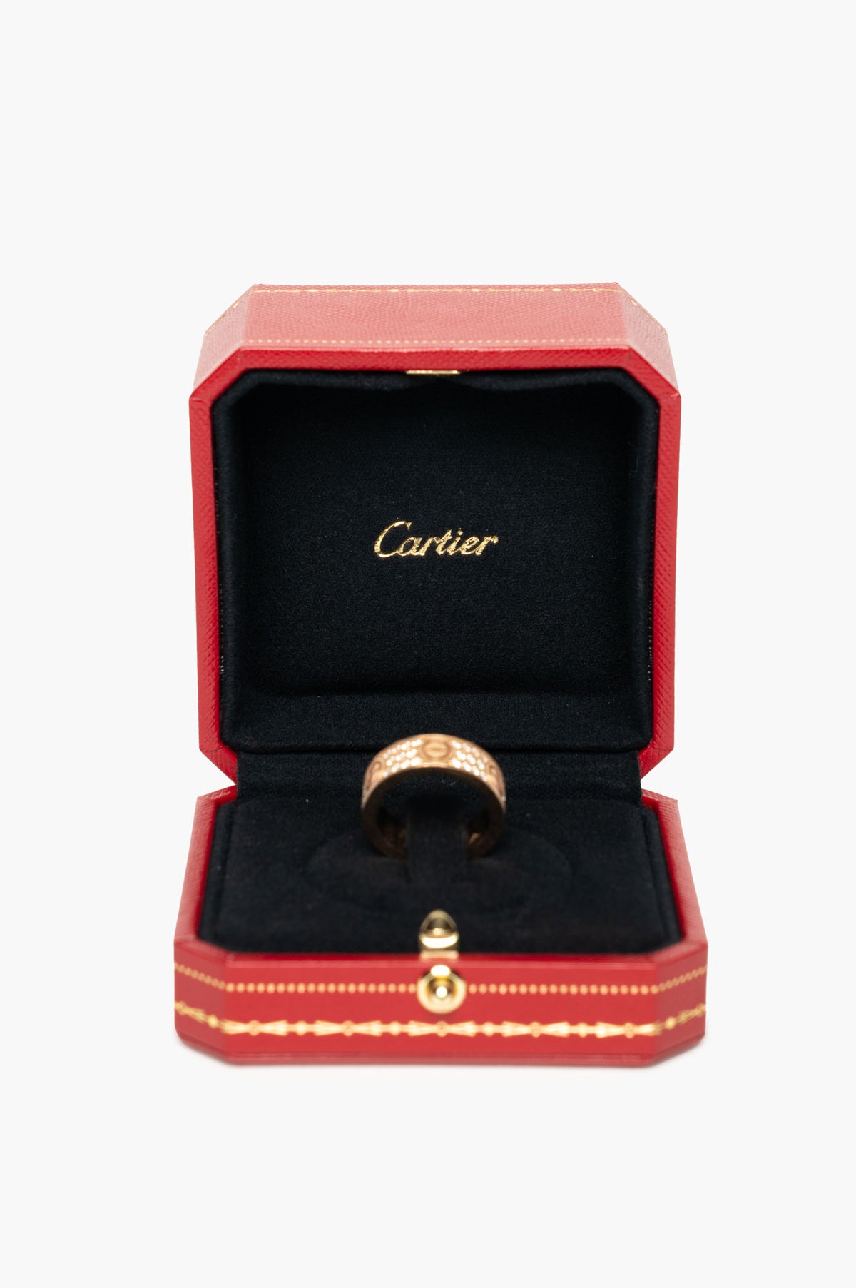 Cartier 18k Rose Gold Pavé Diamond Love Ring Classic Model Size 6.5