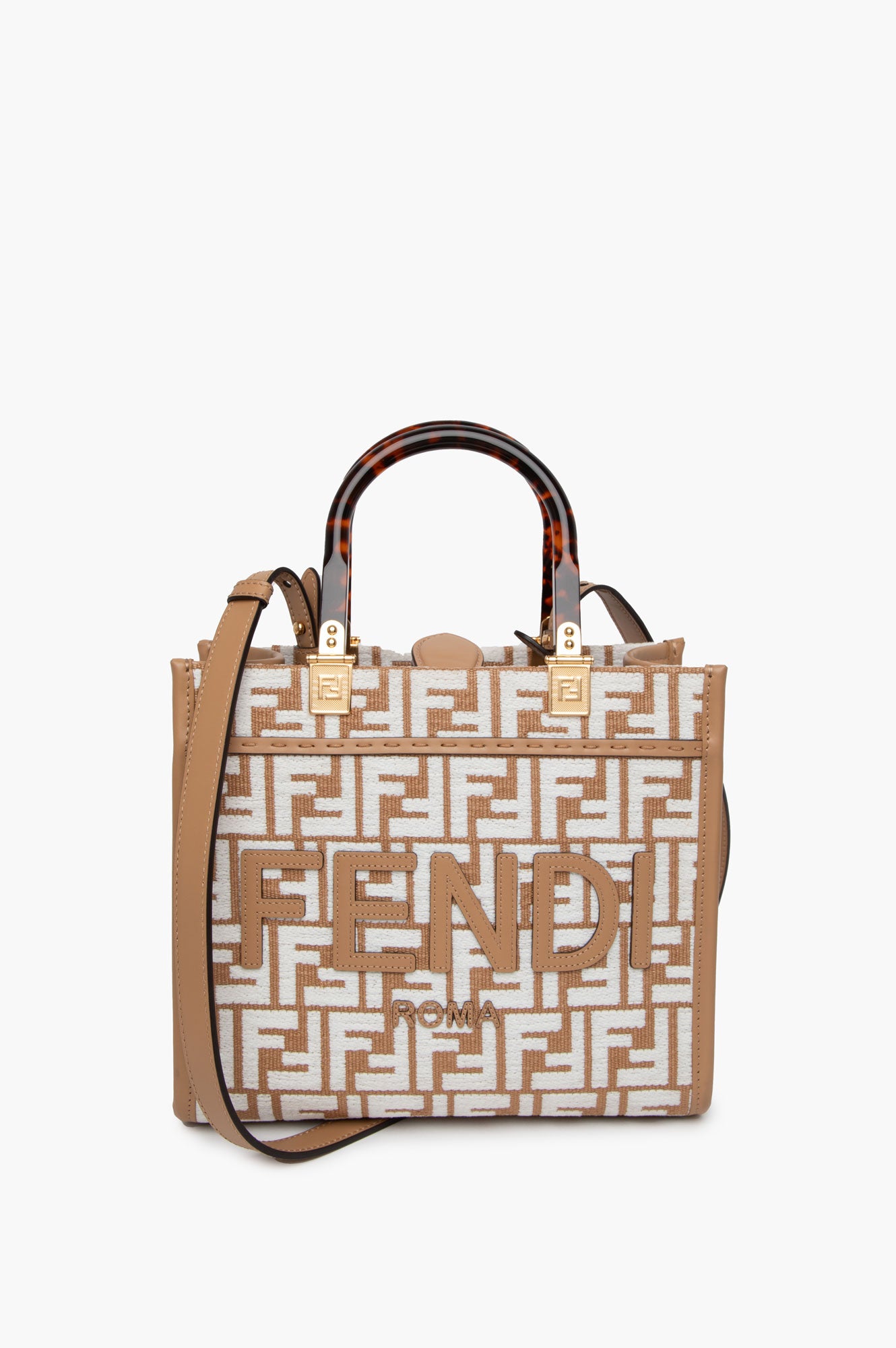 Fendi Beige Zucca FF Small Sunshine Tote Bag With Strap