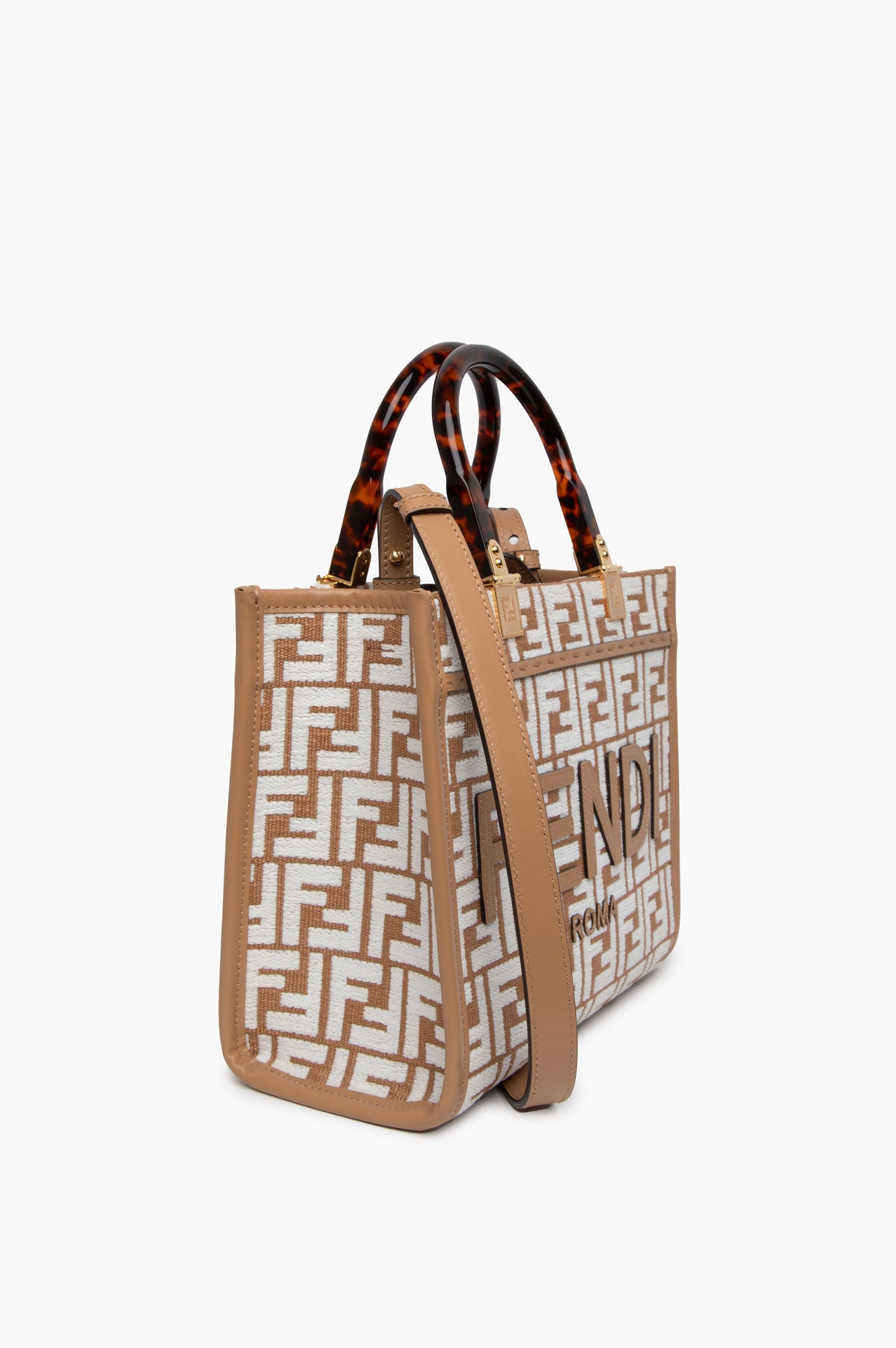 Fendi Beige Zucca FF Small Sunshine Tote Bag With Strap