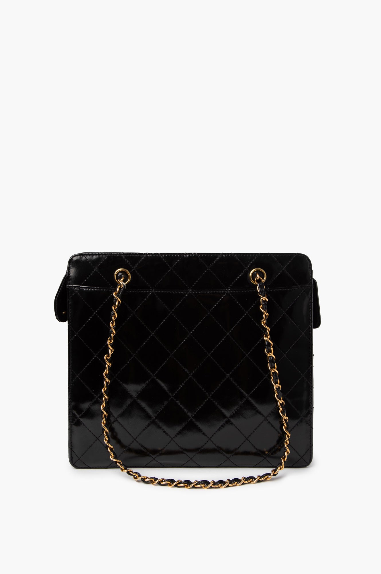 Chanel Black Patent Leather Quilted Shopping Tote