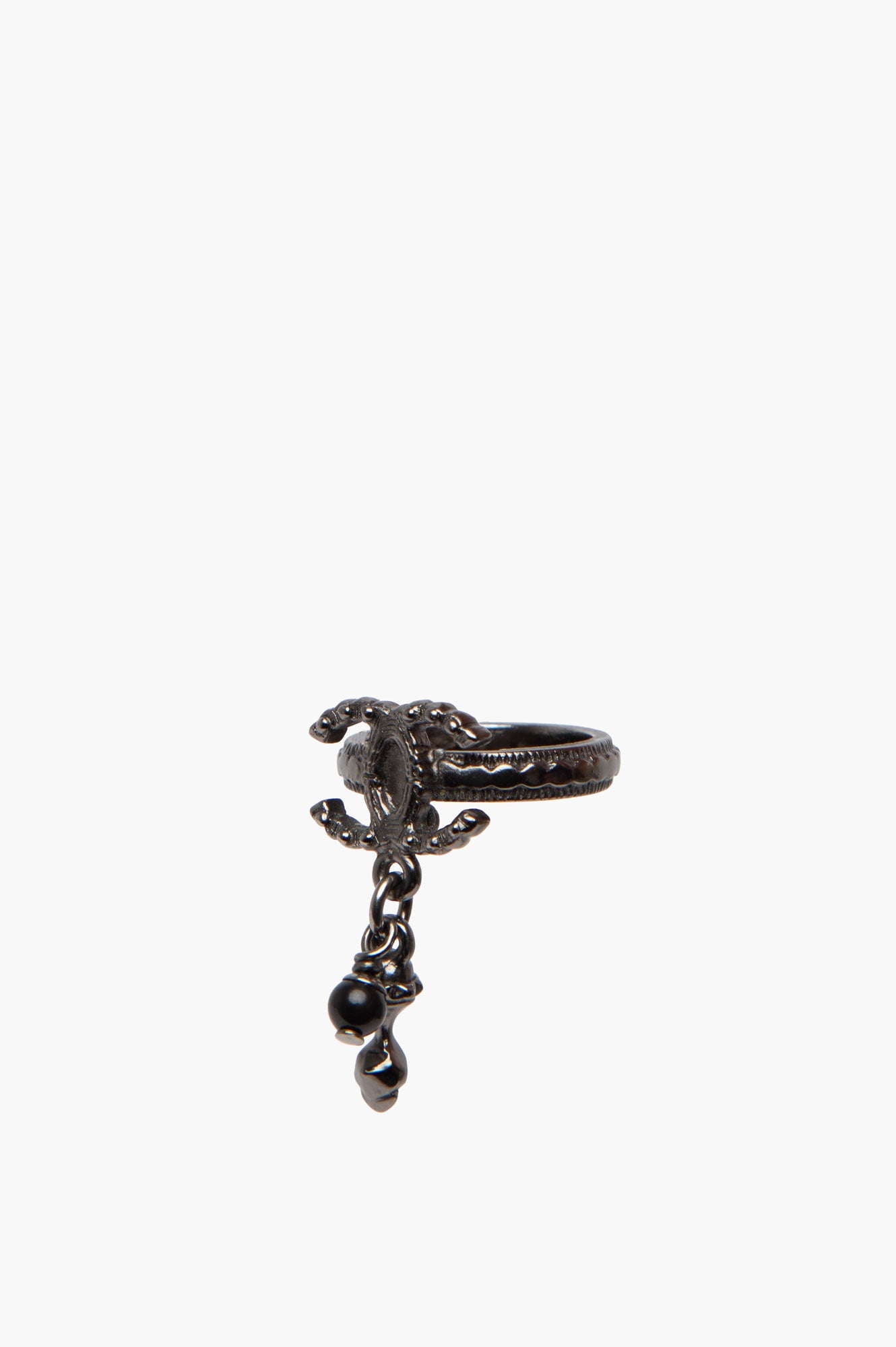 Chanel Ruthenium CC Dangle Ring Size 5