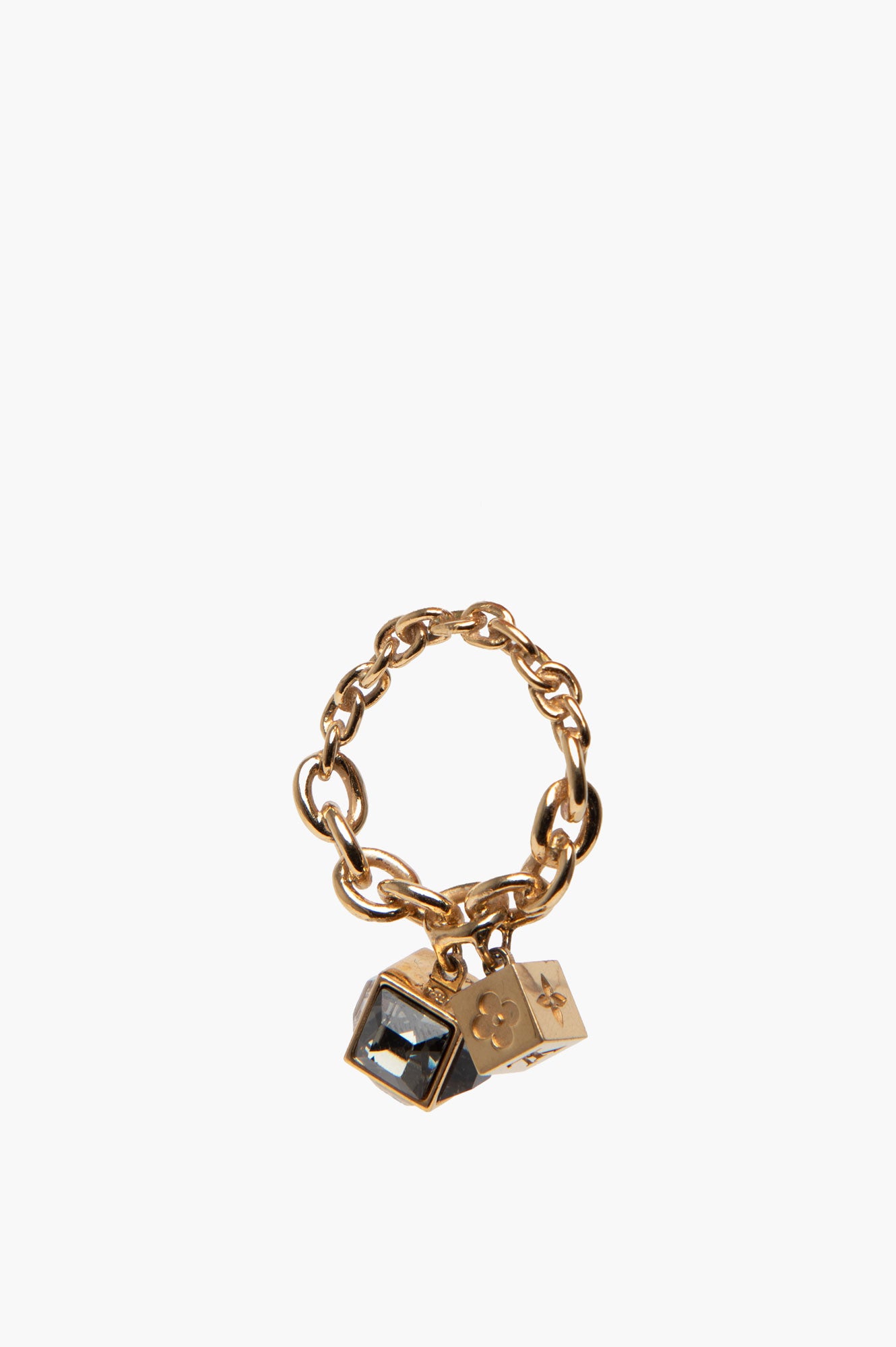 Louis Vuitton Gold Tone Crystal Gamble Ring Size 6