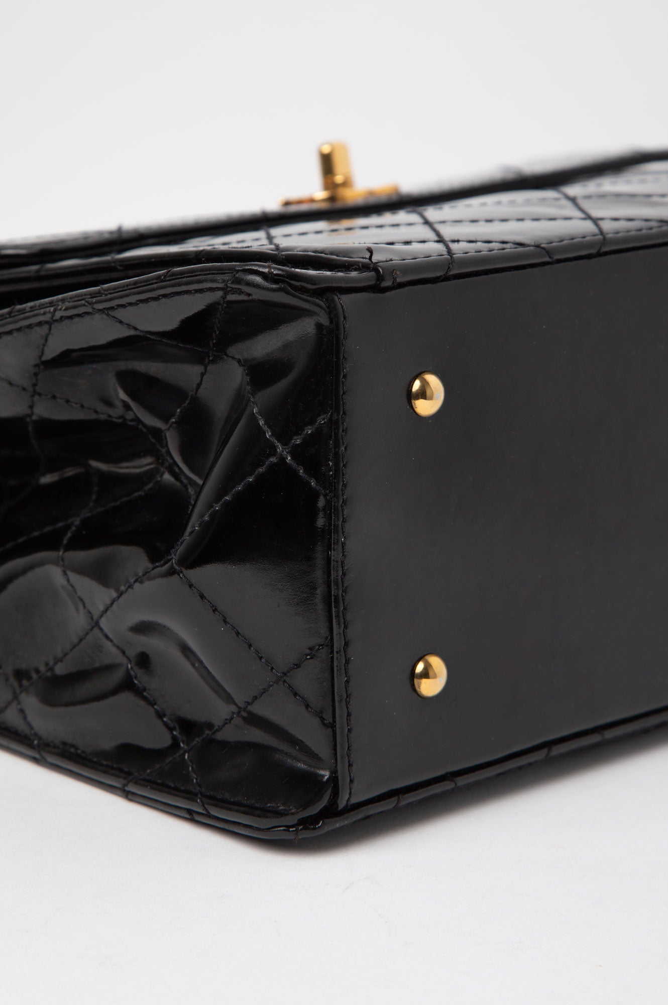 Chanel Black Patent Leather Quilted Shopping Tote