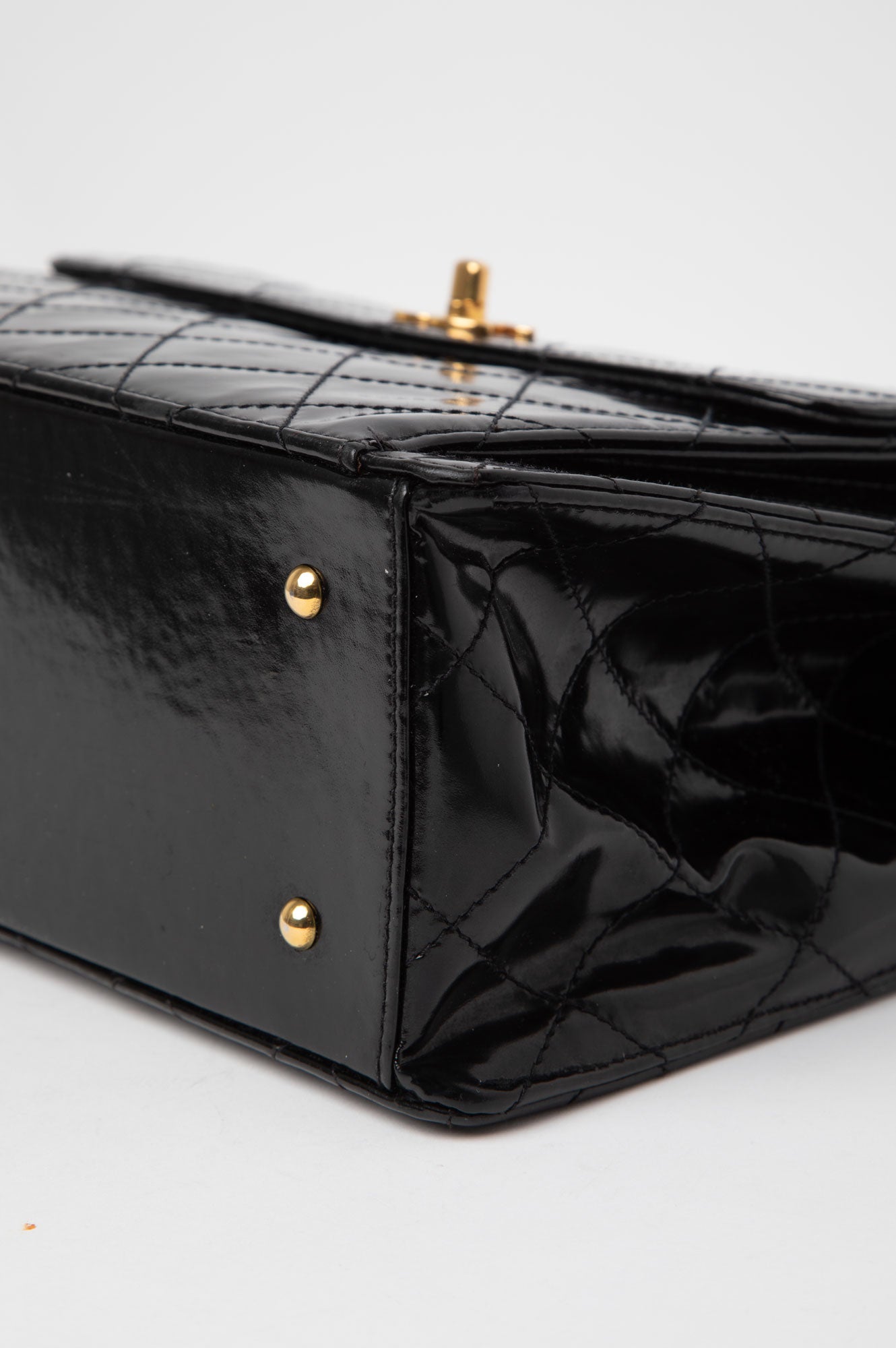 Chanel Black Patent Leather Quilted Shopping Tote