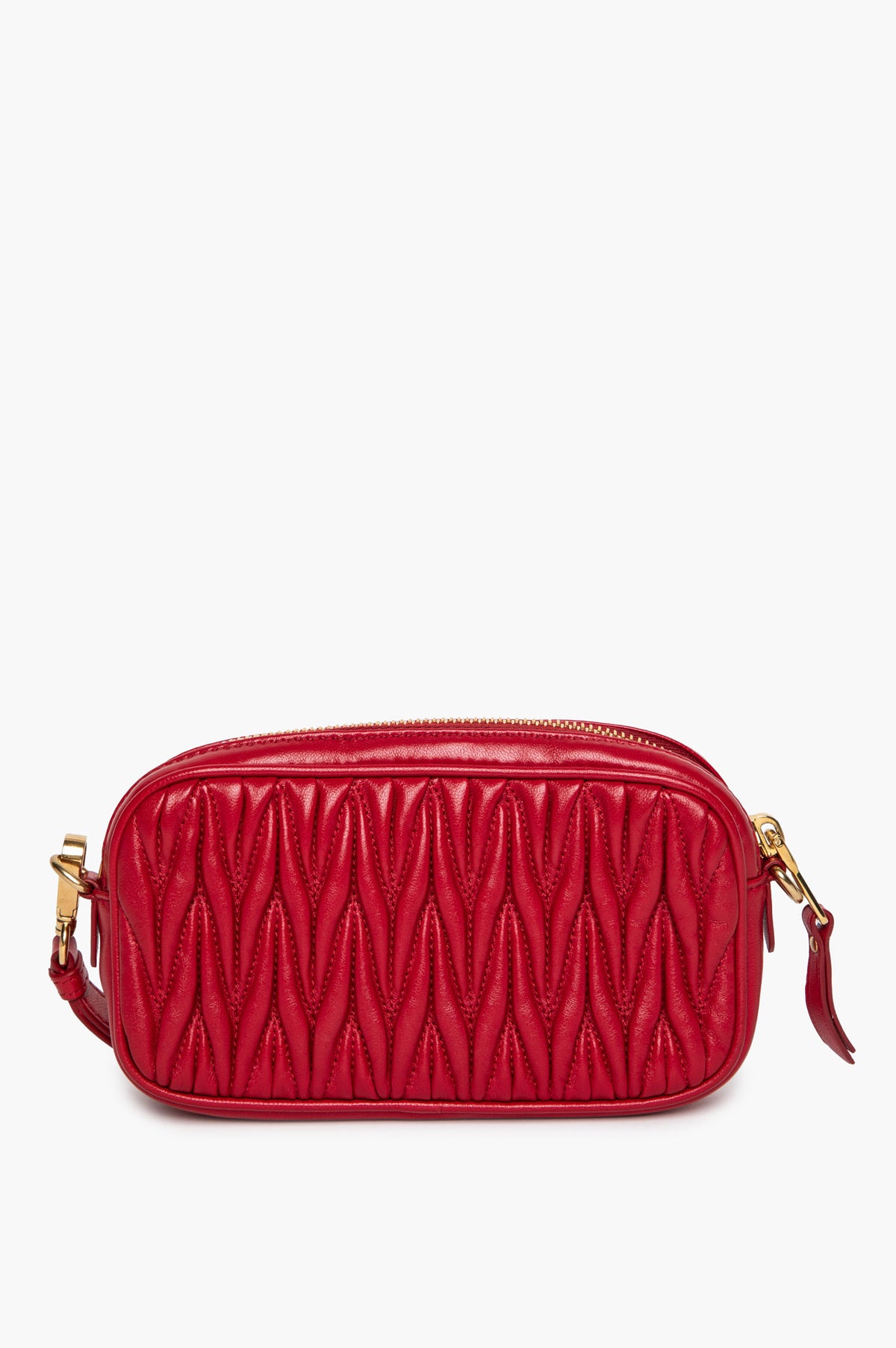Miu Miu Red Nappa Leather Matelassé Wristlet Pouch