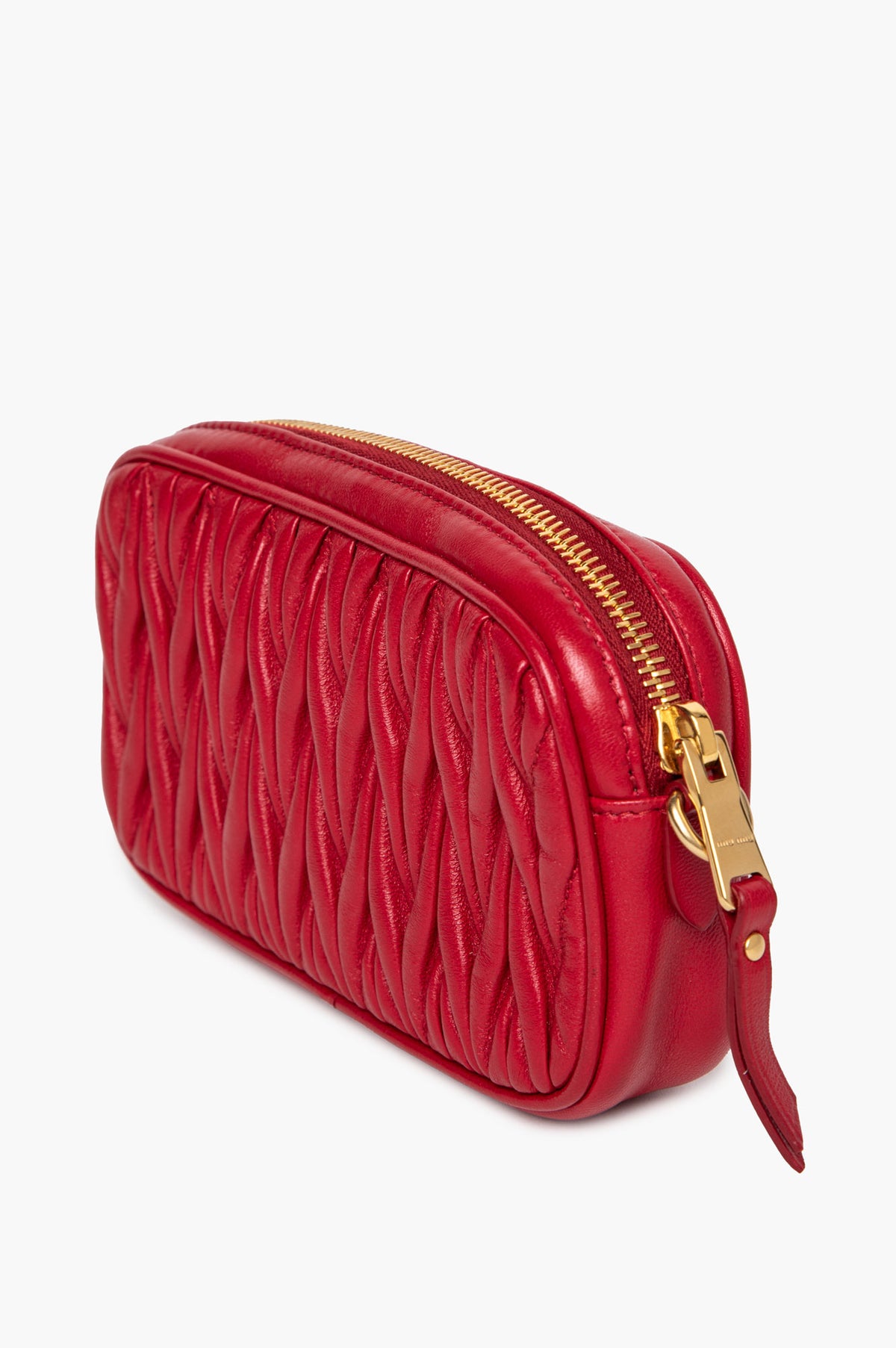 Miu Miu Red Nappa Leather Matelassé Wristlet Pouch