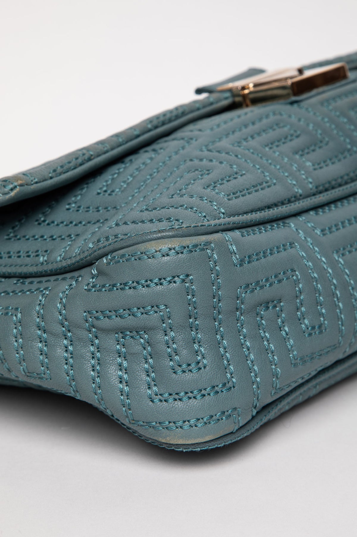 Gianni Versace Teal Greca Quilted Shoulder Bag