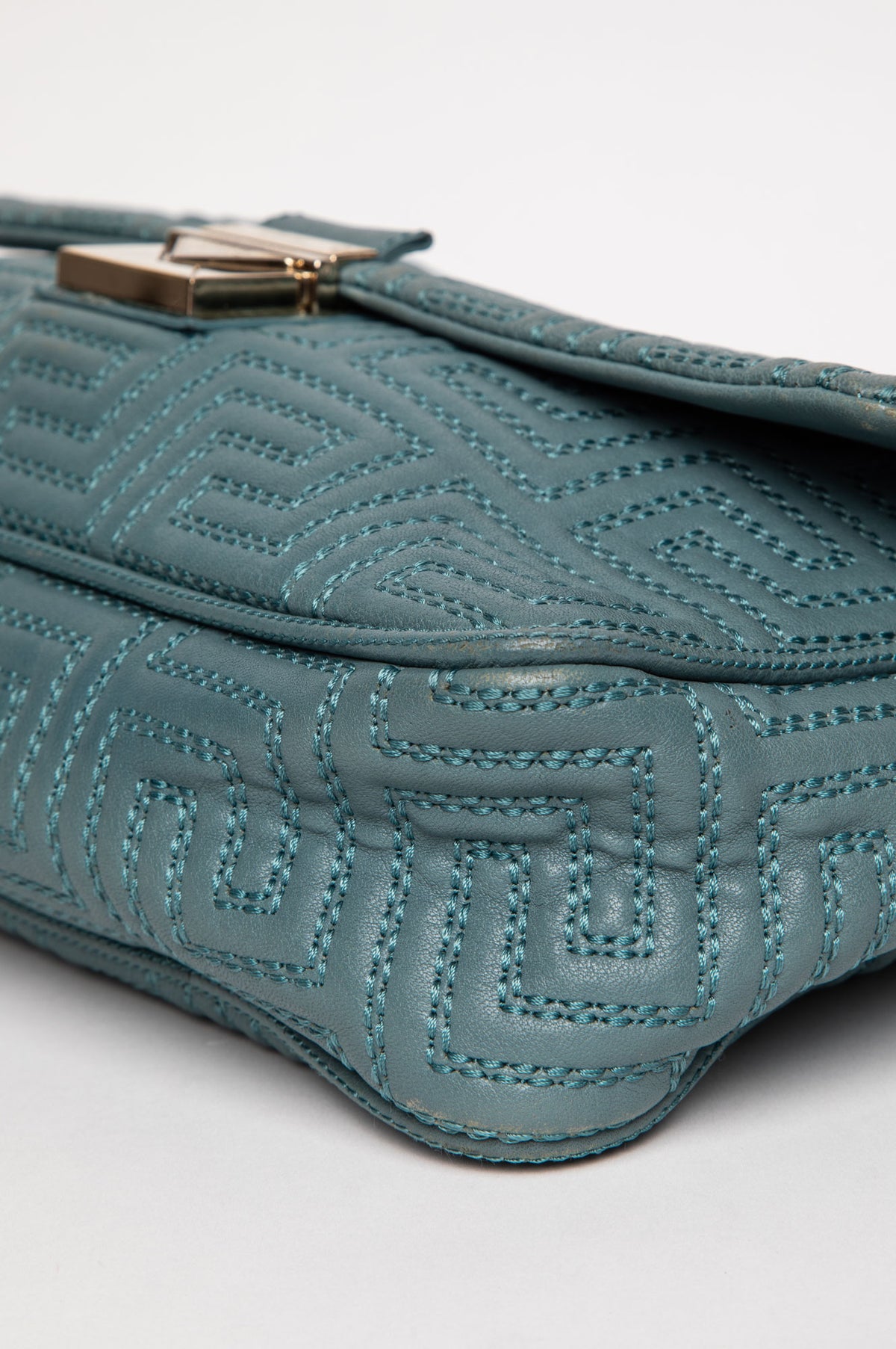 Gianni Versace Teal Greca Quilted Shoulder Bag