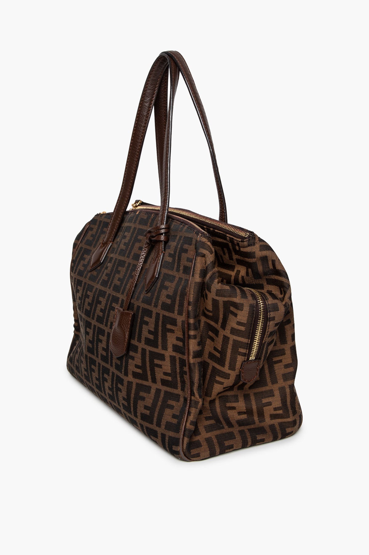 Fendi Tobacco Zucca Canvas Large Double Zip Tote Bag