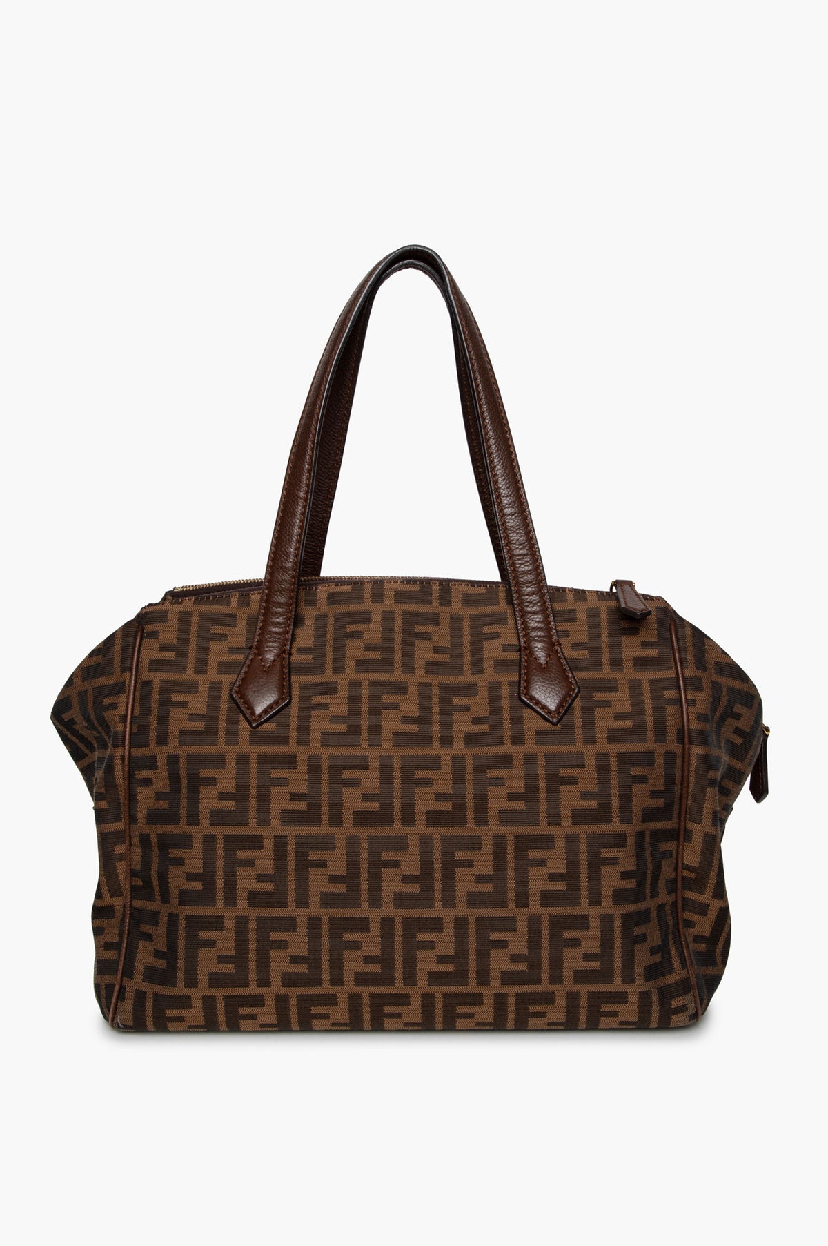 Fendi Tobacco Zucca Canvas Large Double Zip Tote Bag