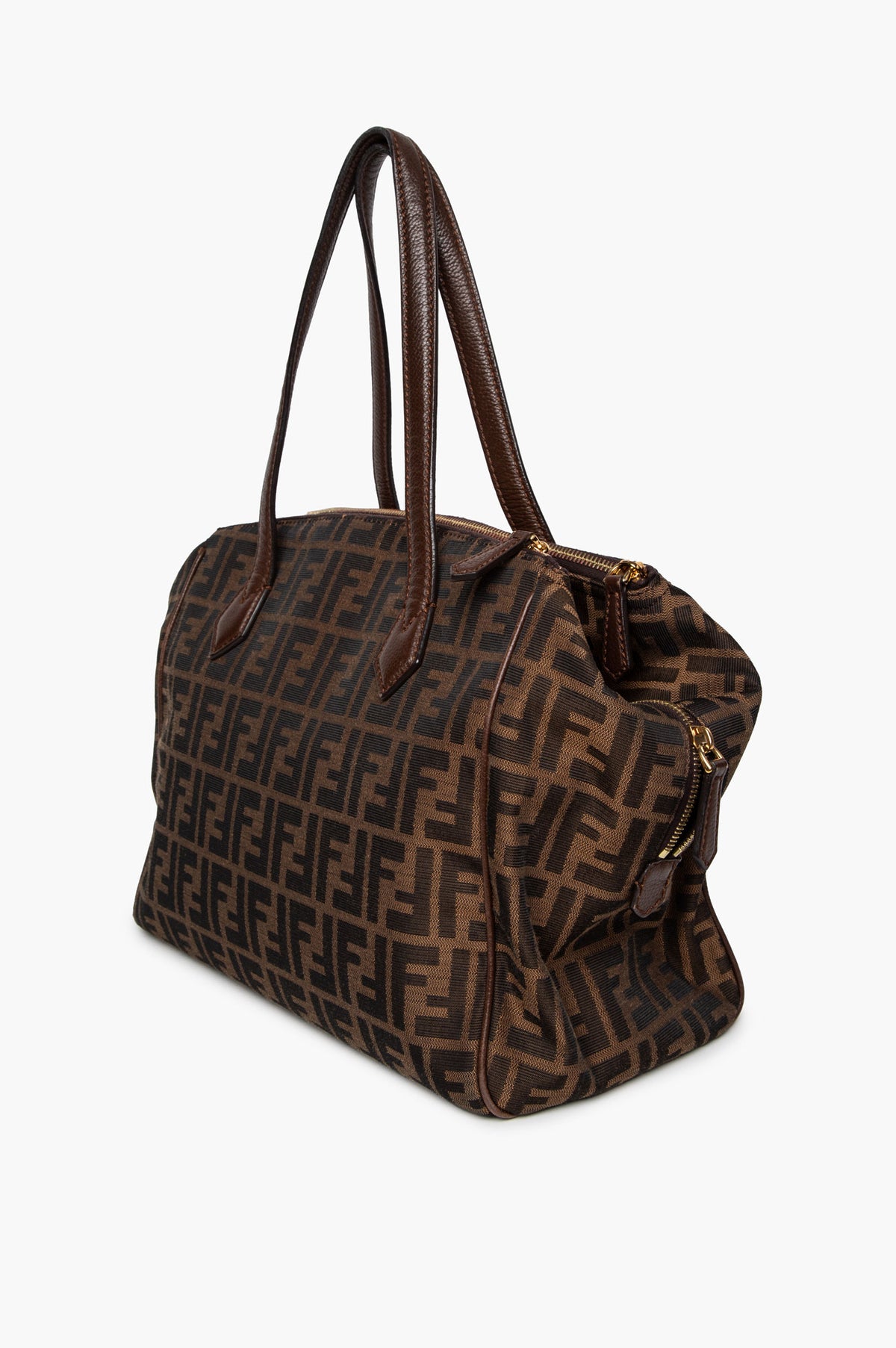 Fendi Tobacco Zucca Canvas Large Double Zip Tote Bag
