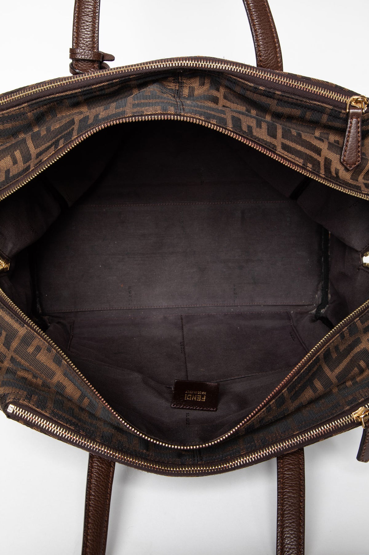 Fendi Tobacco Zucca Canvas Large Double Zip Tote Bag