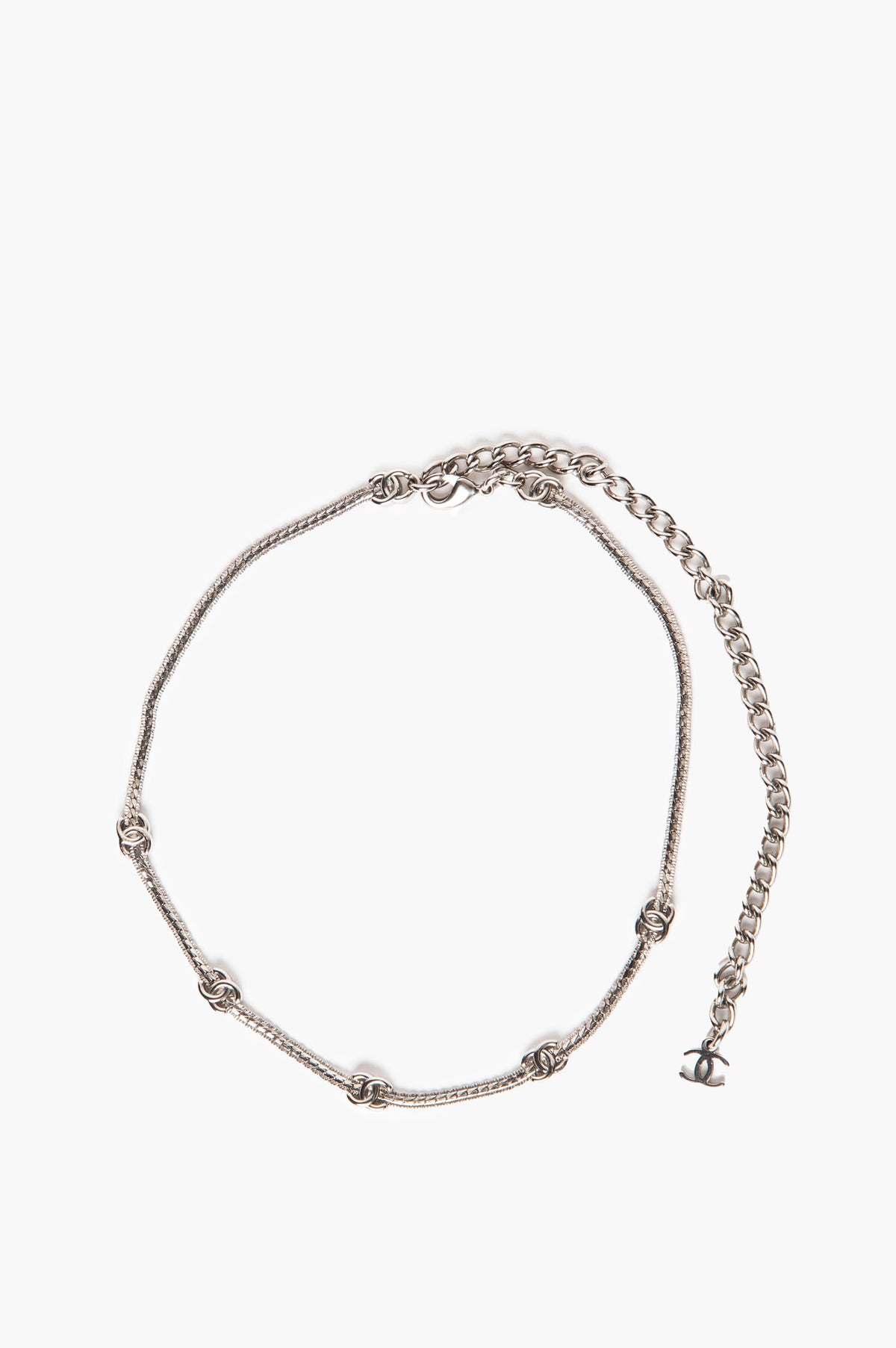 Chanel A25 V 5 Motif Silver-Tone CC Charm Chain Choker