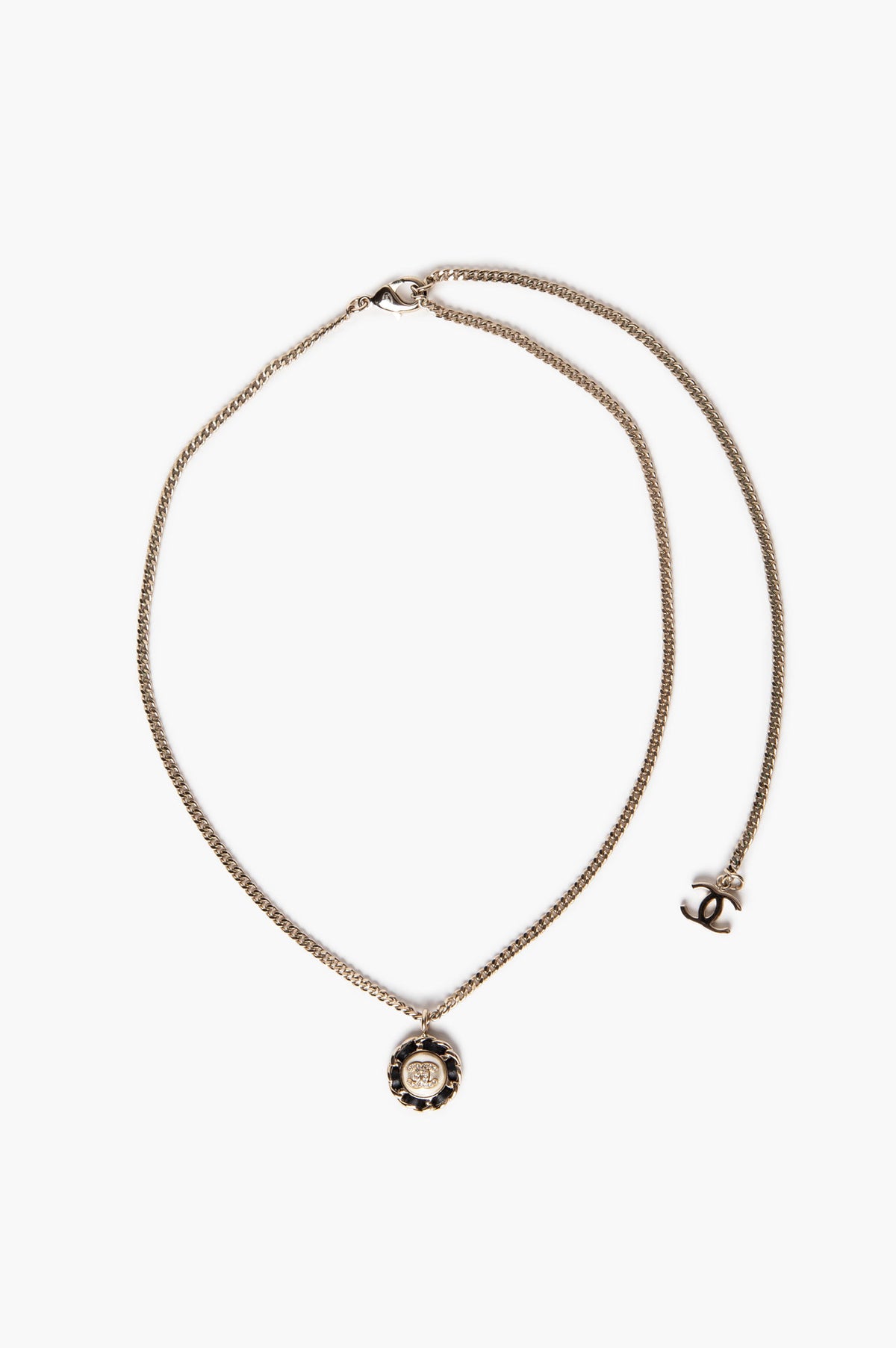 Chanel B25 K Champagne Gold Curb Chain Crystal CC Logo Necklace