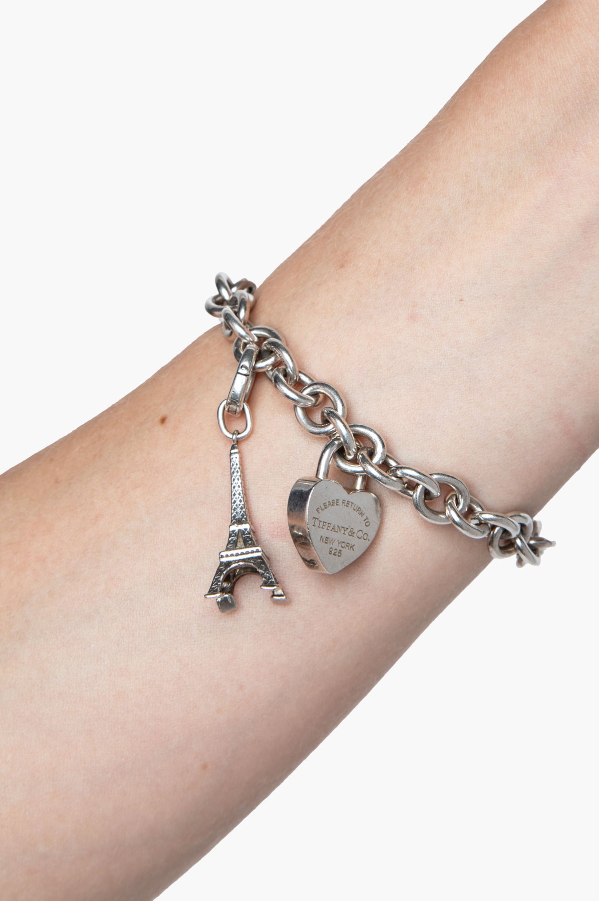 Tiffany & Co. Return to Tiffany Sterling Silver Heart Tag Eiffel Tower Bracelet