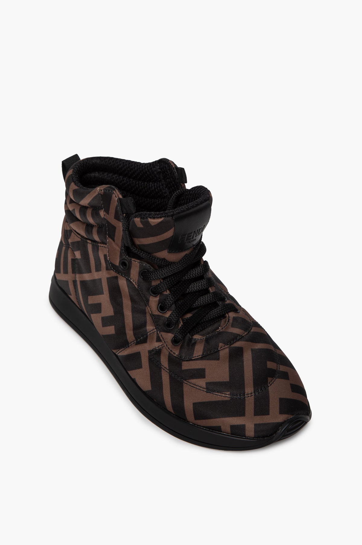 Fendi Brown Nylon Zucca FFreedom High-Top Sneakers Size 36