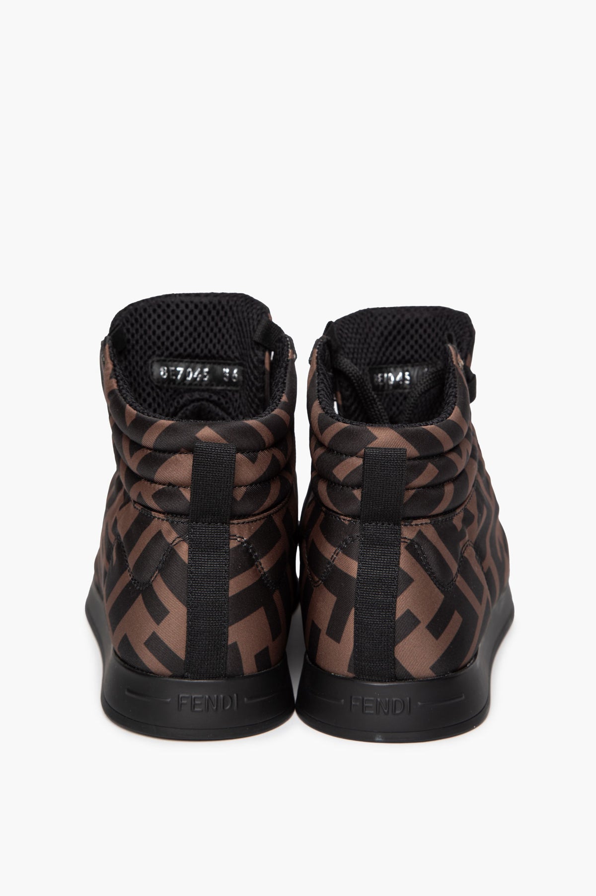 Fendi Brown Nylon Zucca FFreedom High-Top Sneakers Size 36