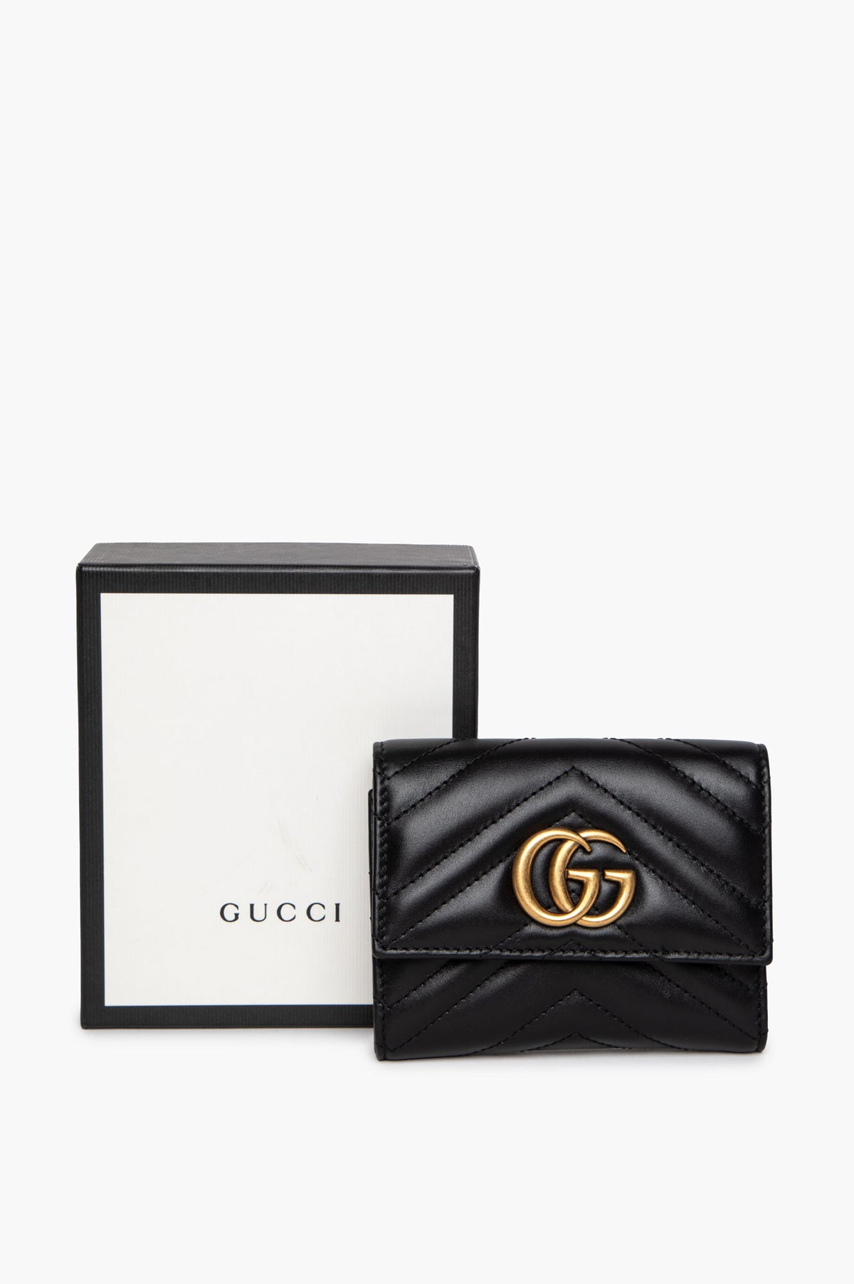 Gucci Black Chevron Matelassé GG Marmont Wallet