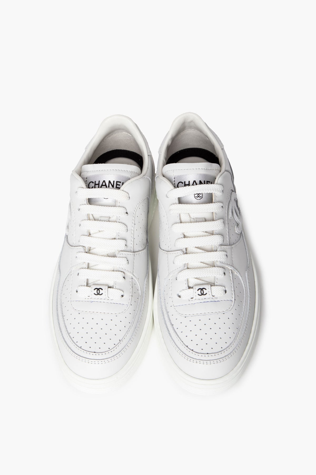Chanel 23A White Leather CC Logo Sneakers Size 36